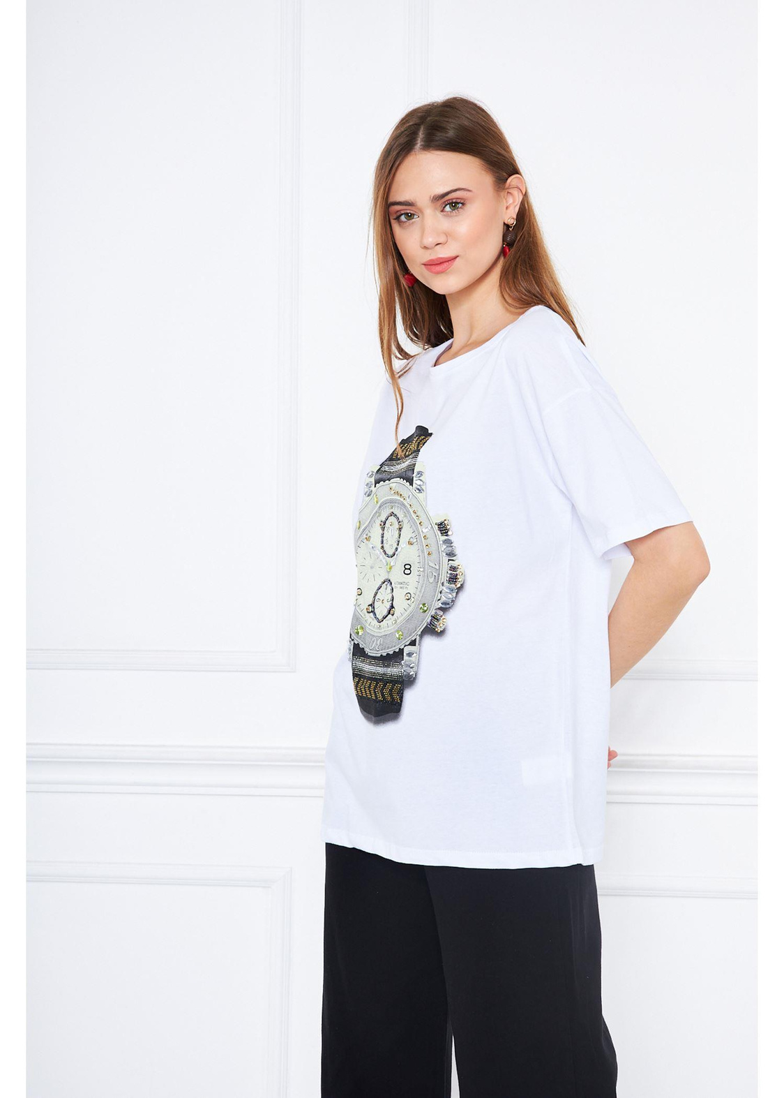 Saat Baskılı Süprem T-Shirt-Beyaz