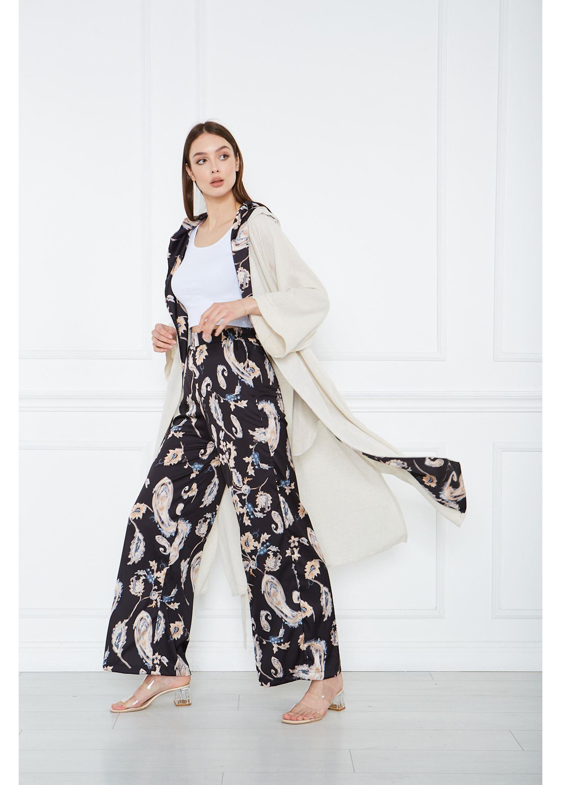 Saten Garnili Keten Kimono-Taş