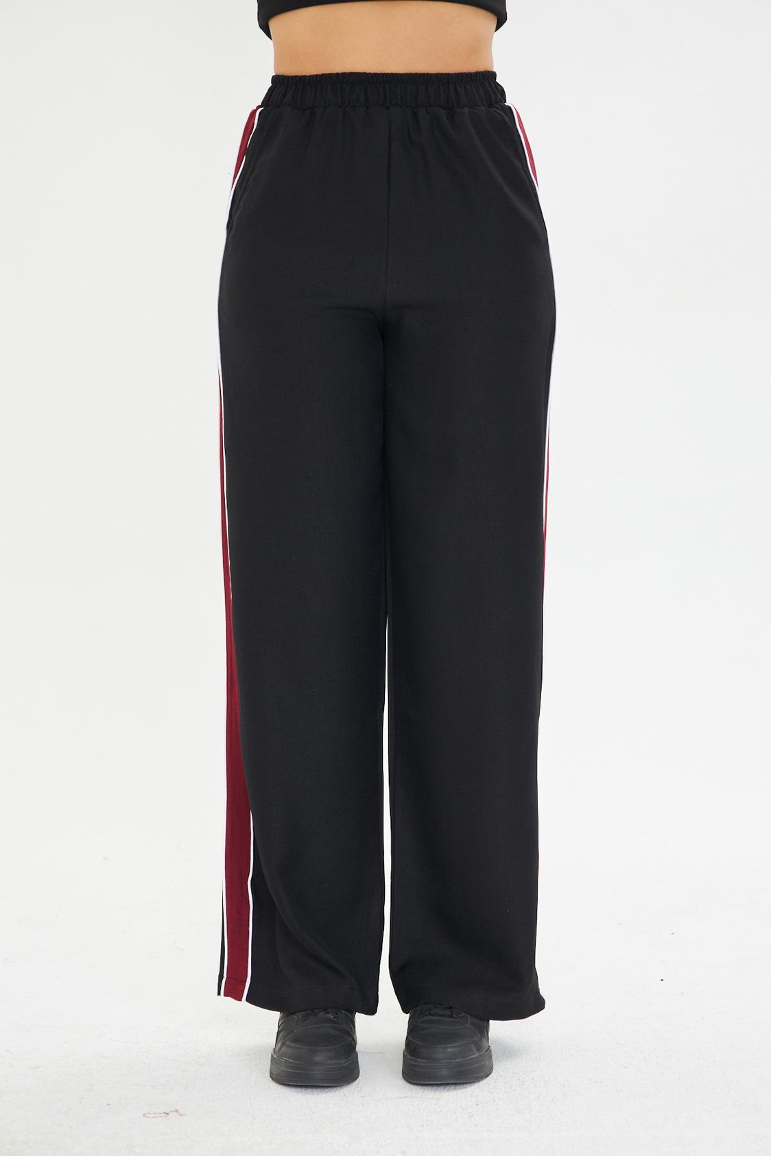 Şeritli Bol Paça Pantolon