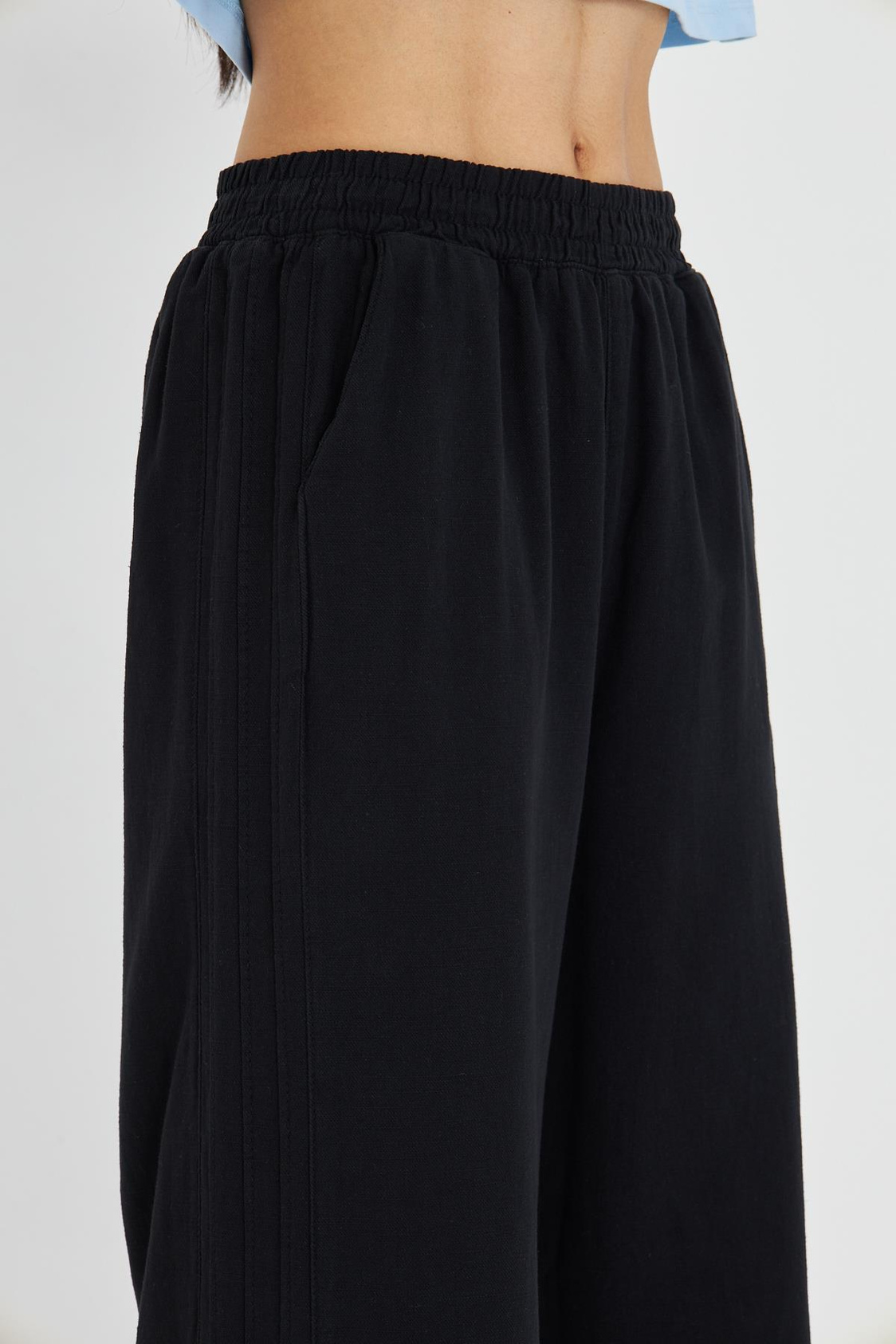 Şeritli Bol Paça Pantolon