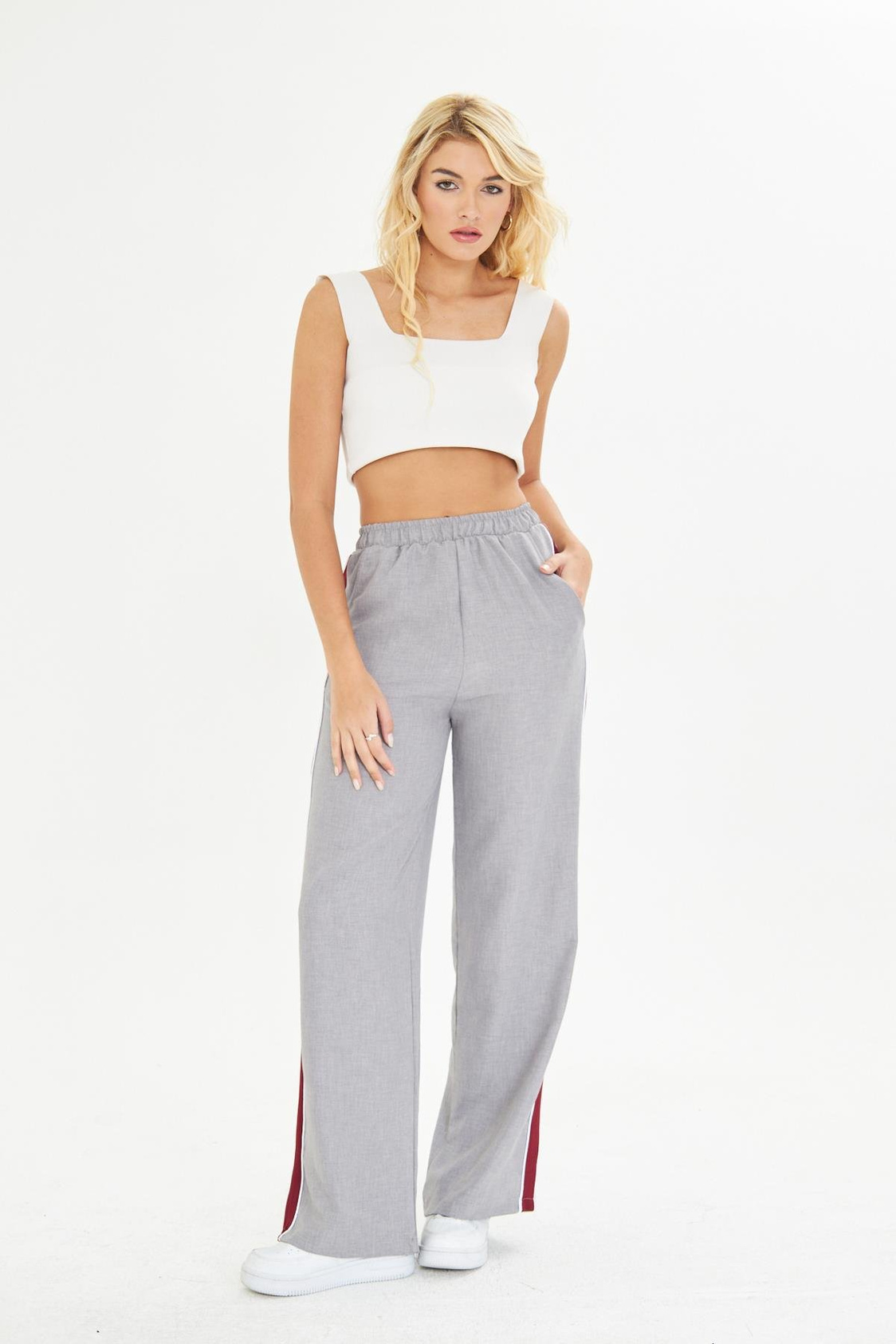 Şeritli Bol Paça Pantolon