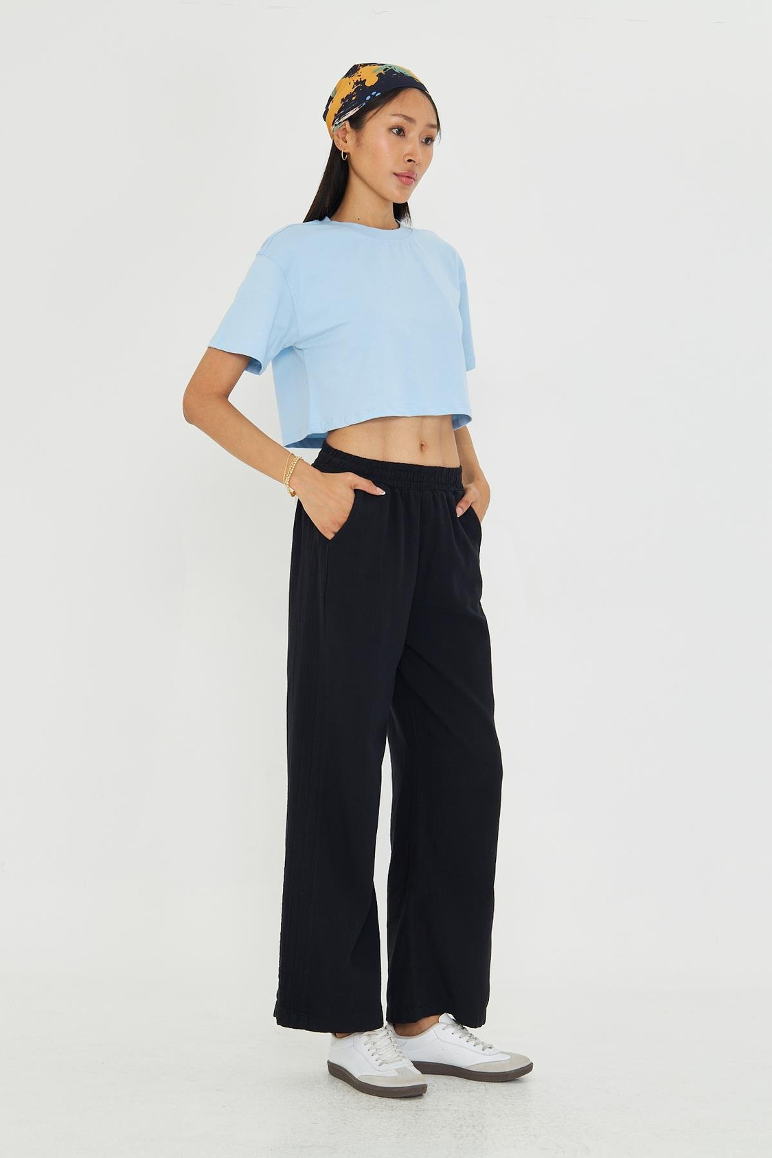 Şeritli Bol Paça Pantolon