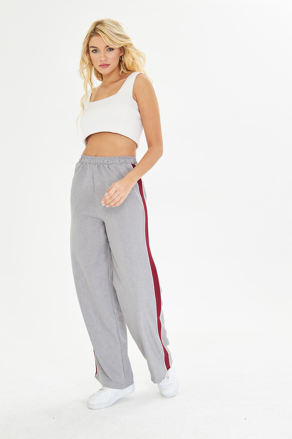 Şeritli Bol Paça Pantolon