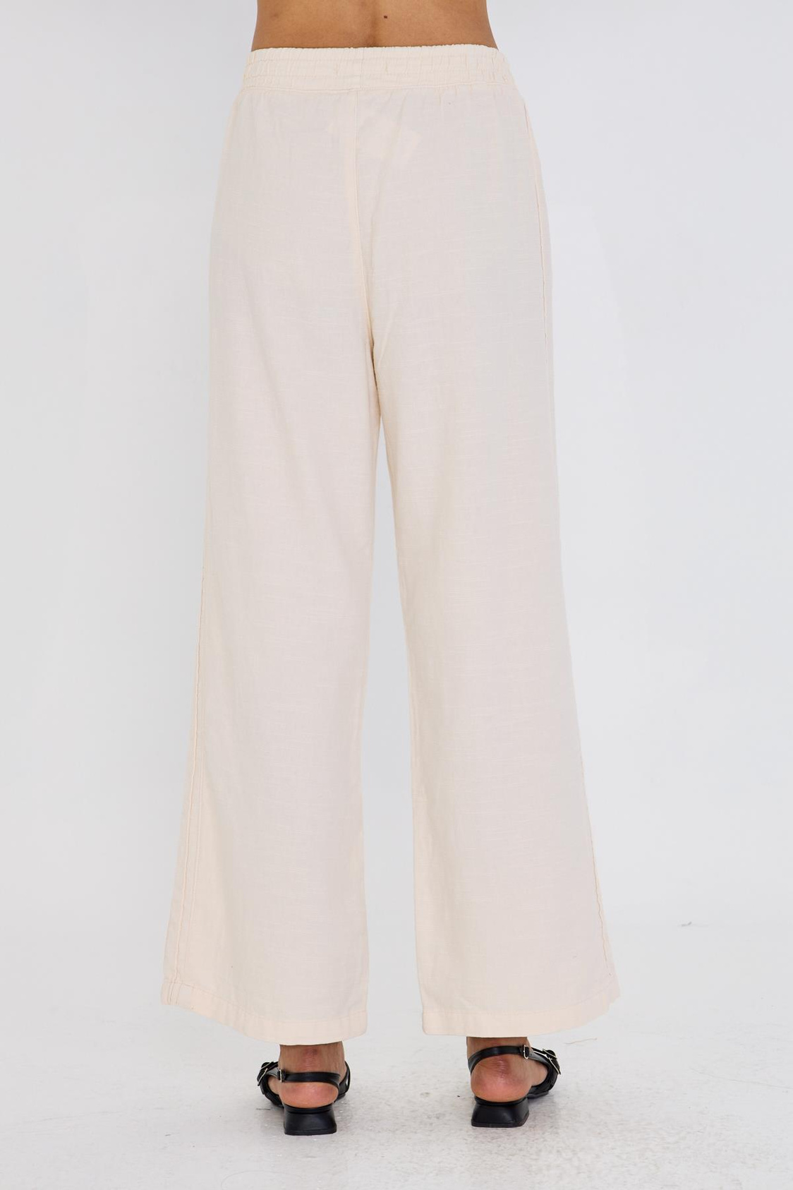 Şeritli Bol Paça Pantolon - Ekru