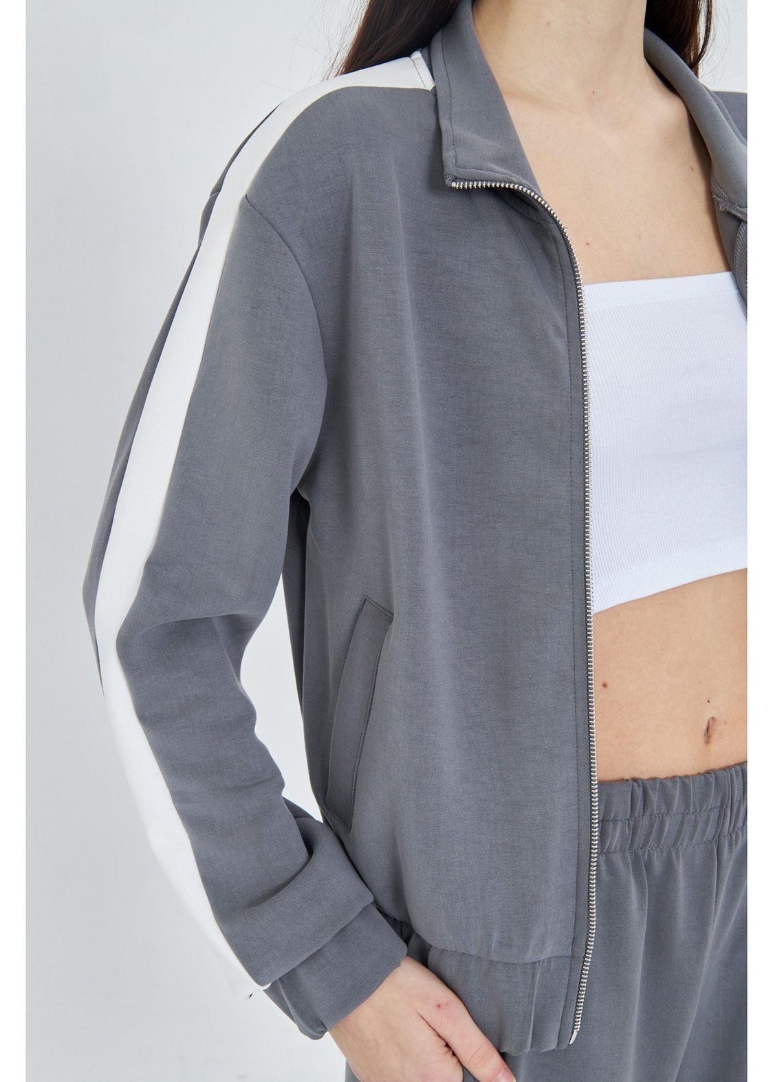 Şeritli Fermuarlı Scuba Dalgıç Sweatshirt