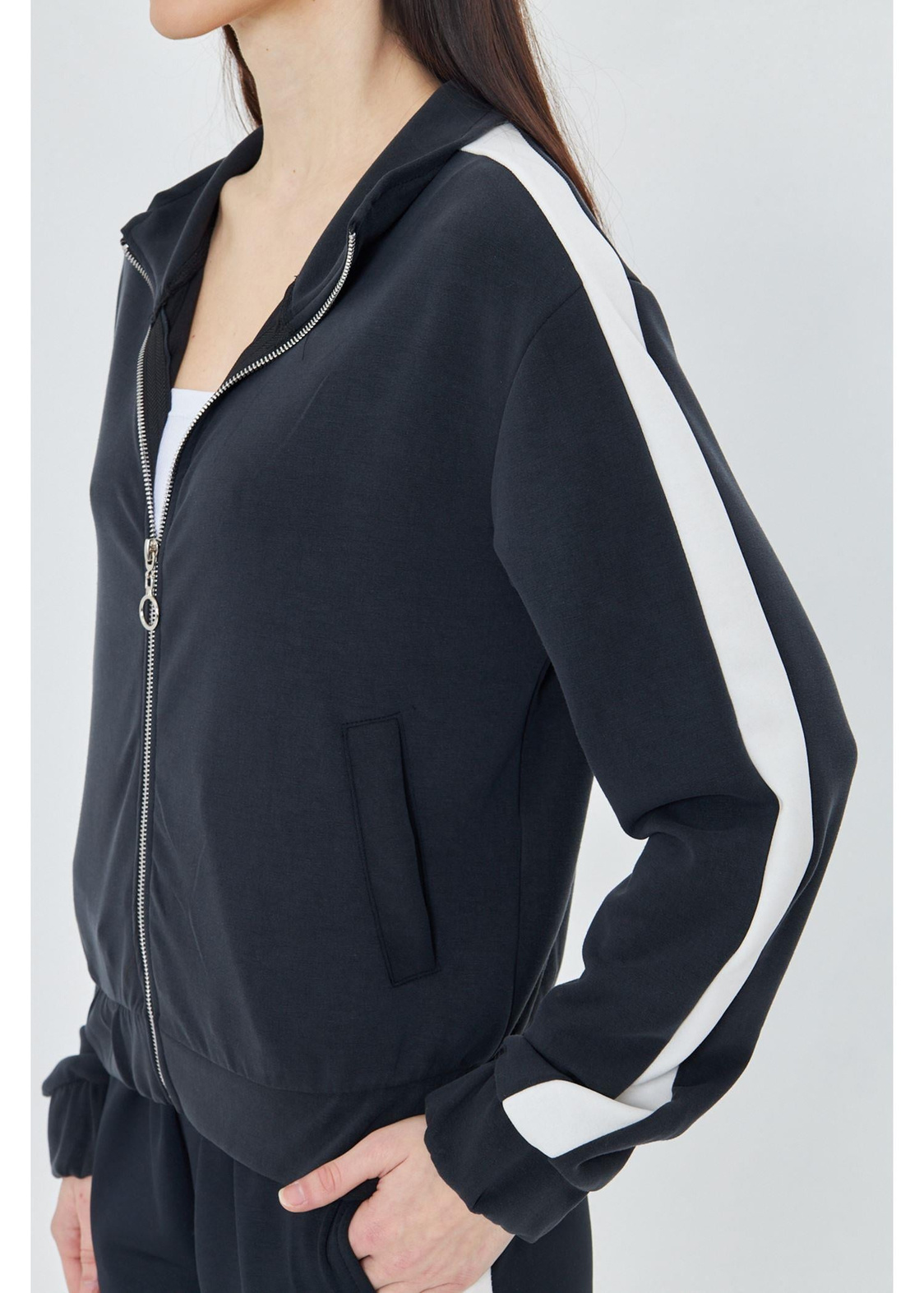 Şeritli Fermuarlı Scuba Dalgıç Sweatshirt