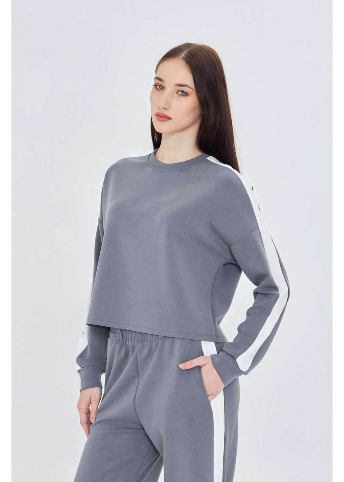 Şeritli Scuba Dalgıç Crop Sweatshirt