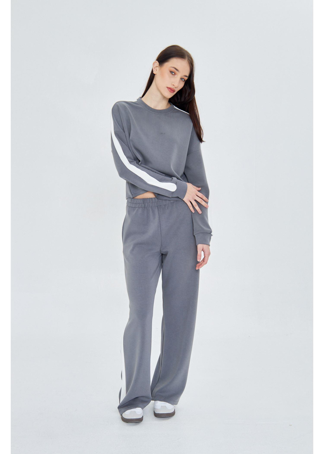 Şeritli Scuba Dalgıç Crop Sweatshirt