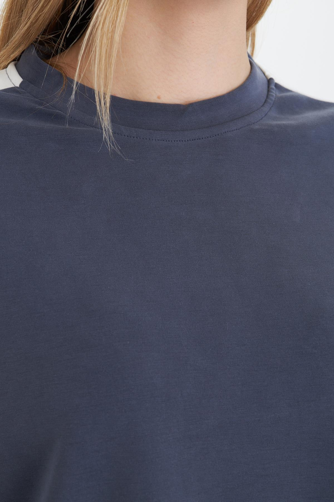 Şeritli Scuba Modal Crop Sweatshirt - Lacivert/Ekru