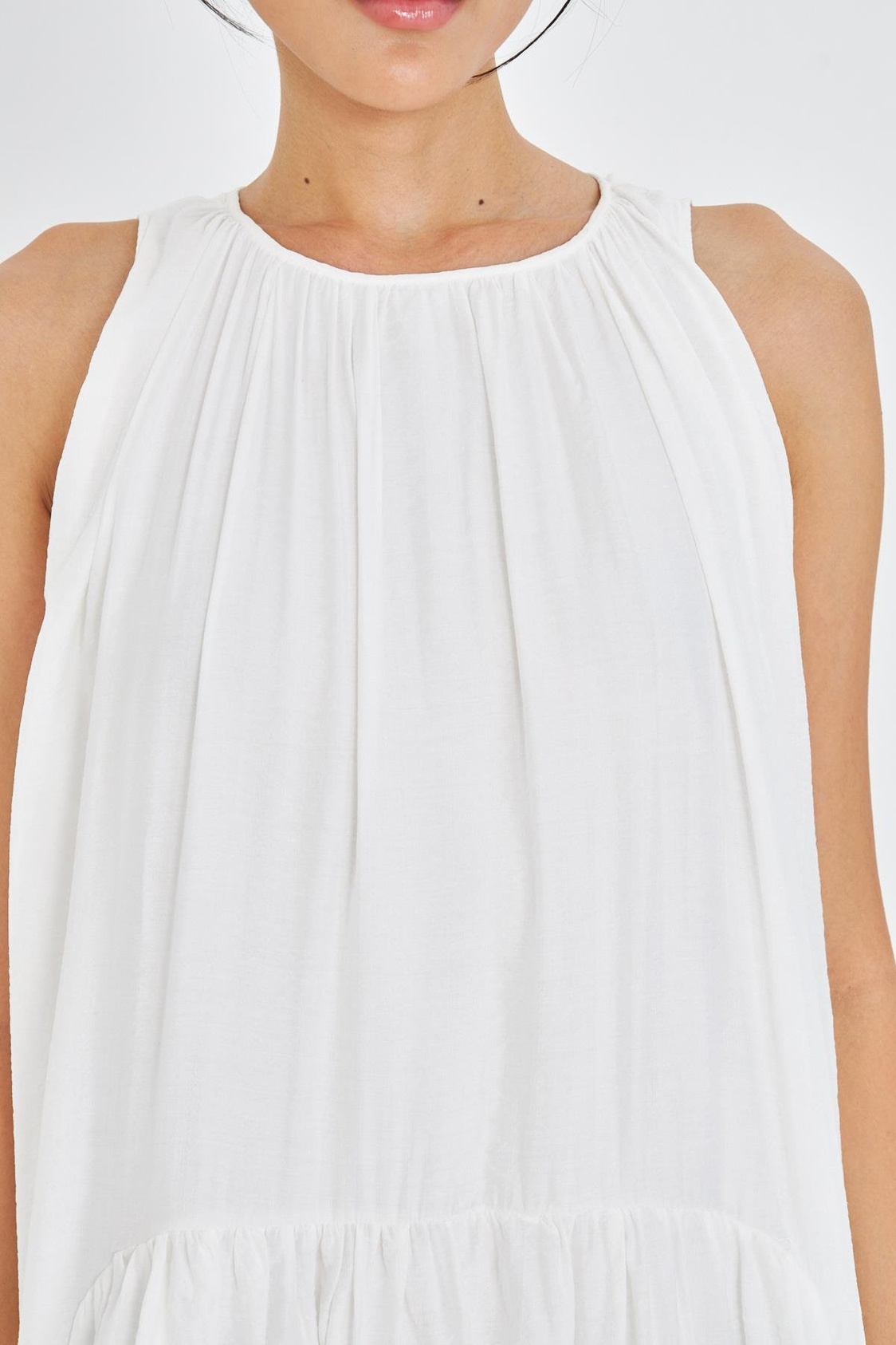 Sıfır Kol Fırfırlı Uzun Elbise