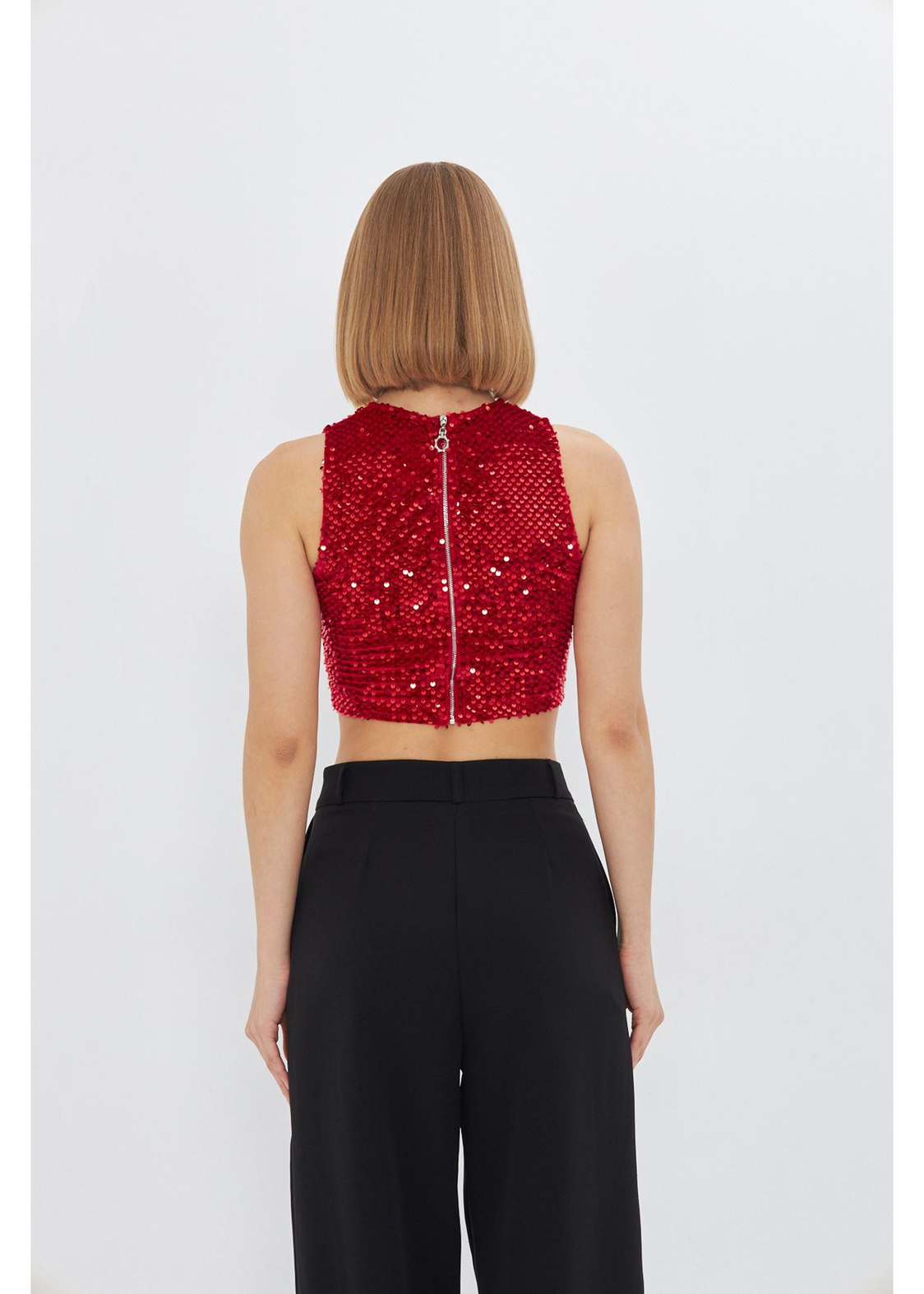 Sıfır Kol Pul Payet Bluz