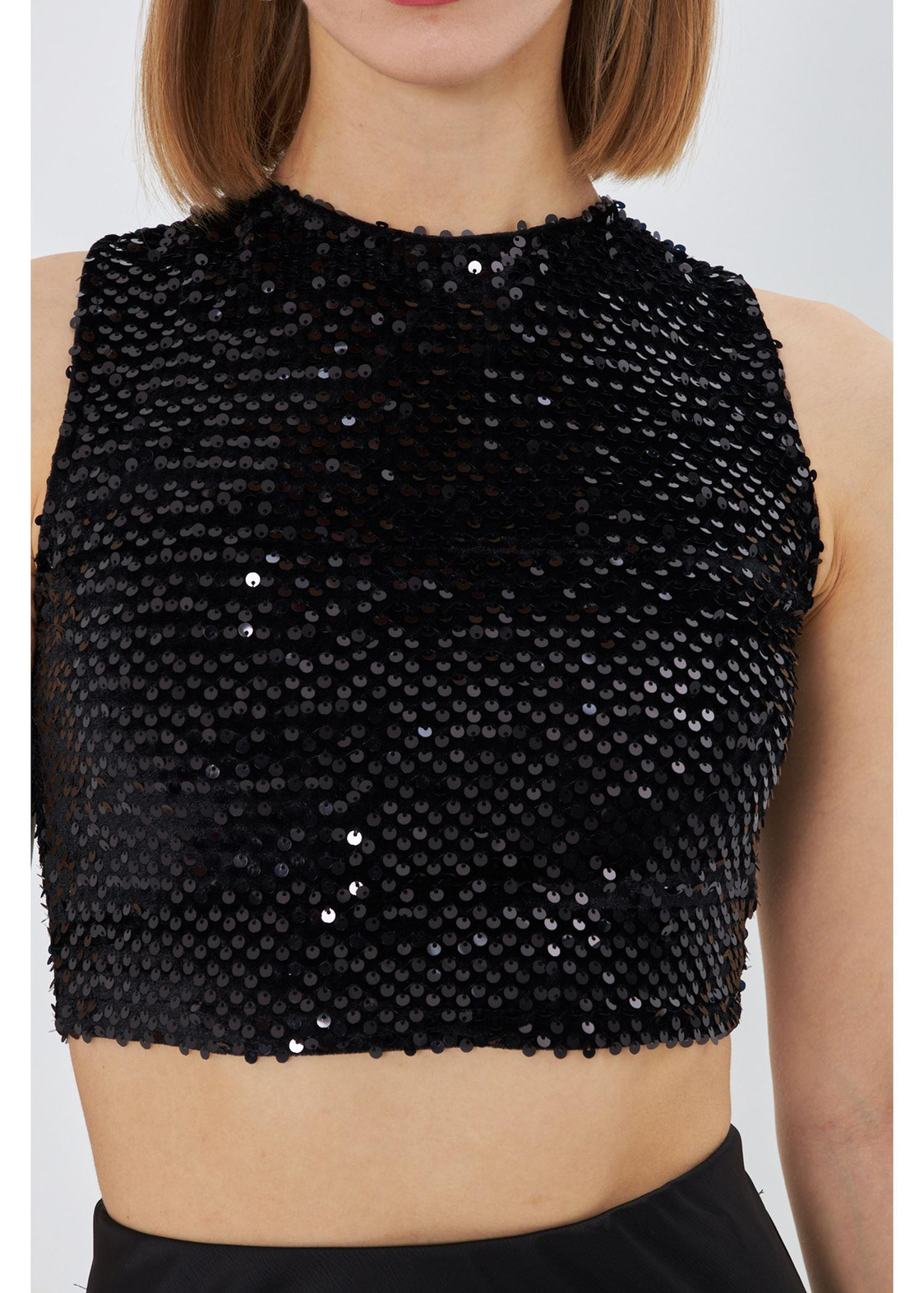 Sıfır Kol Pul Payet Bluz