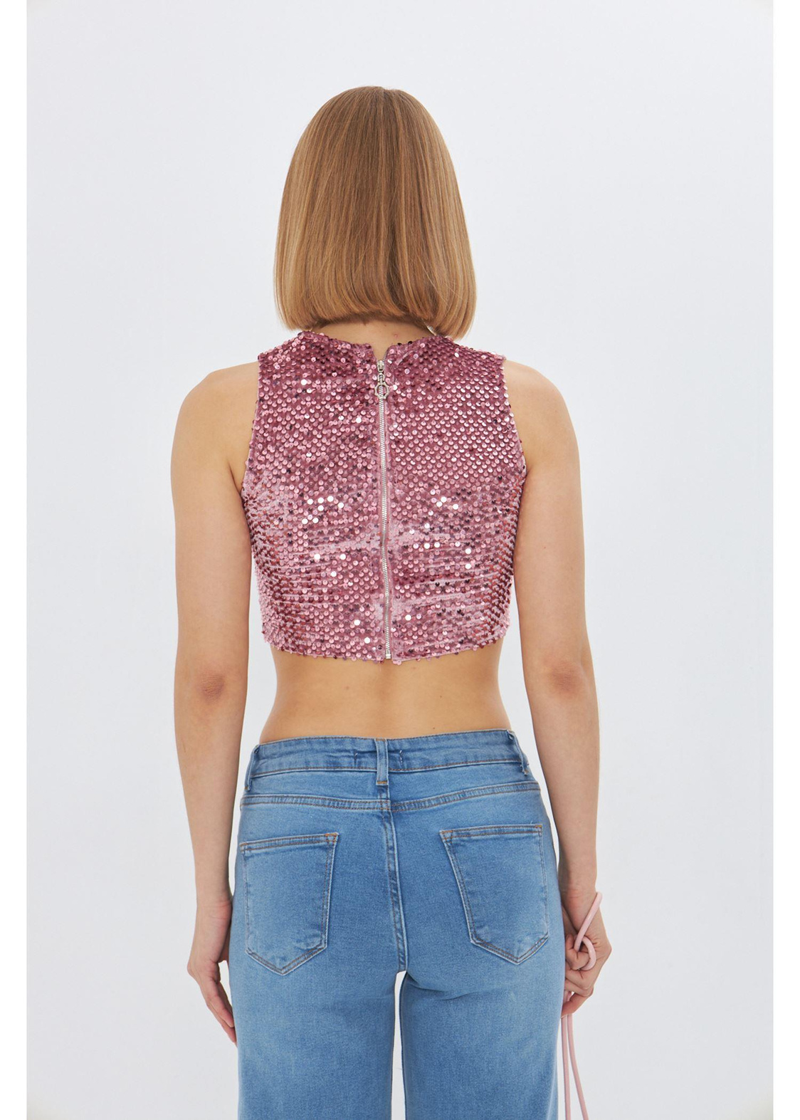 Sıfır Kol Pul Payet Bluz