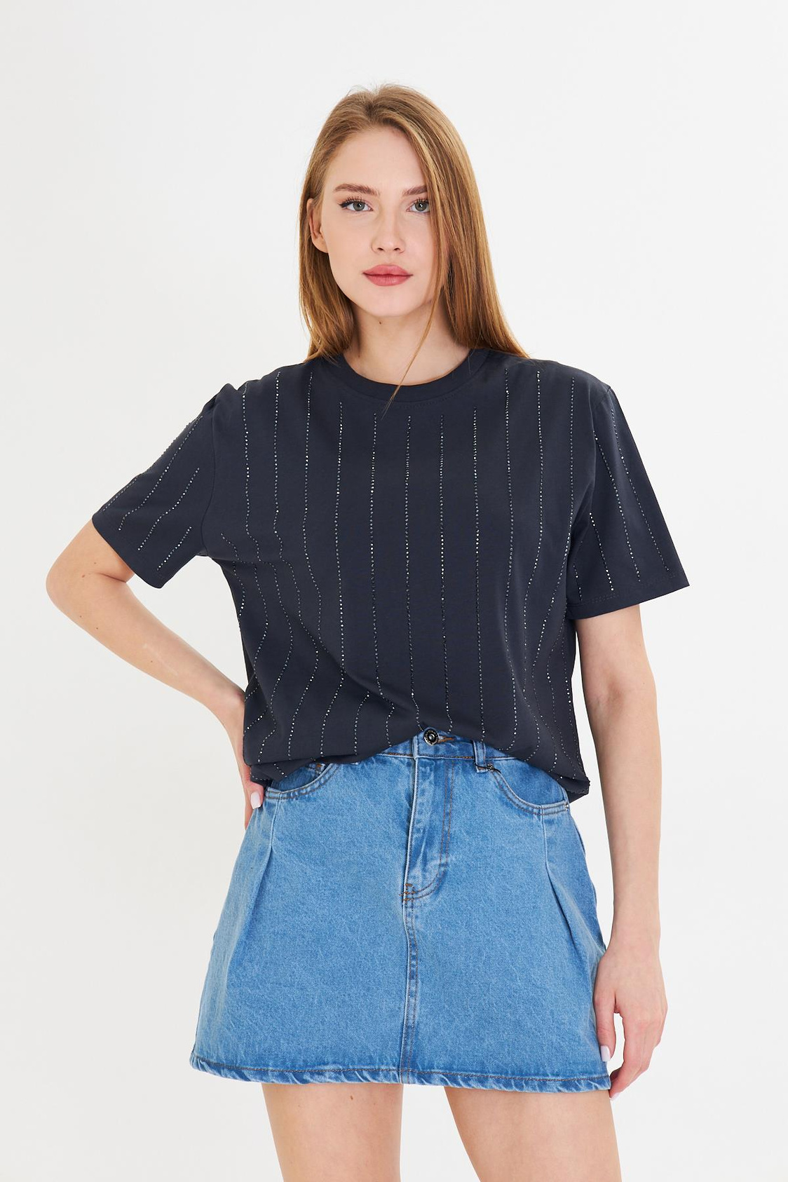 Sıra Taşlı Basic T-shirt