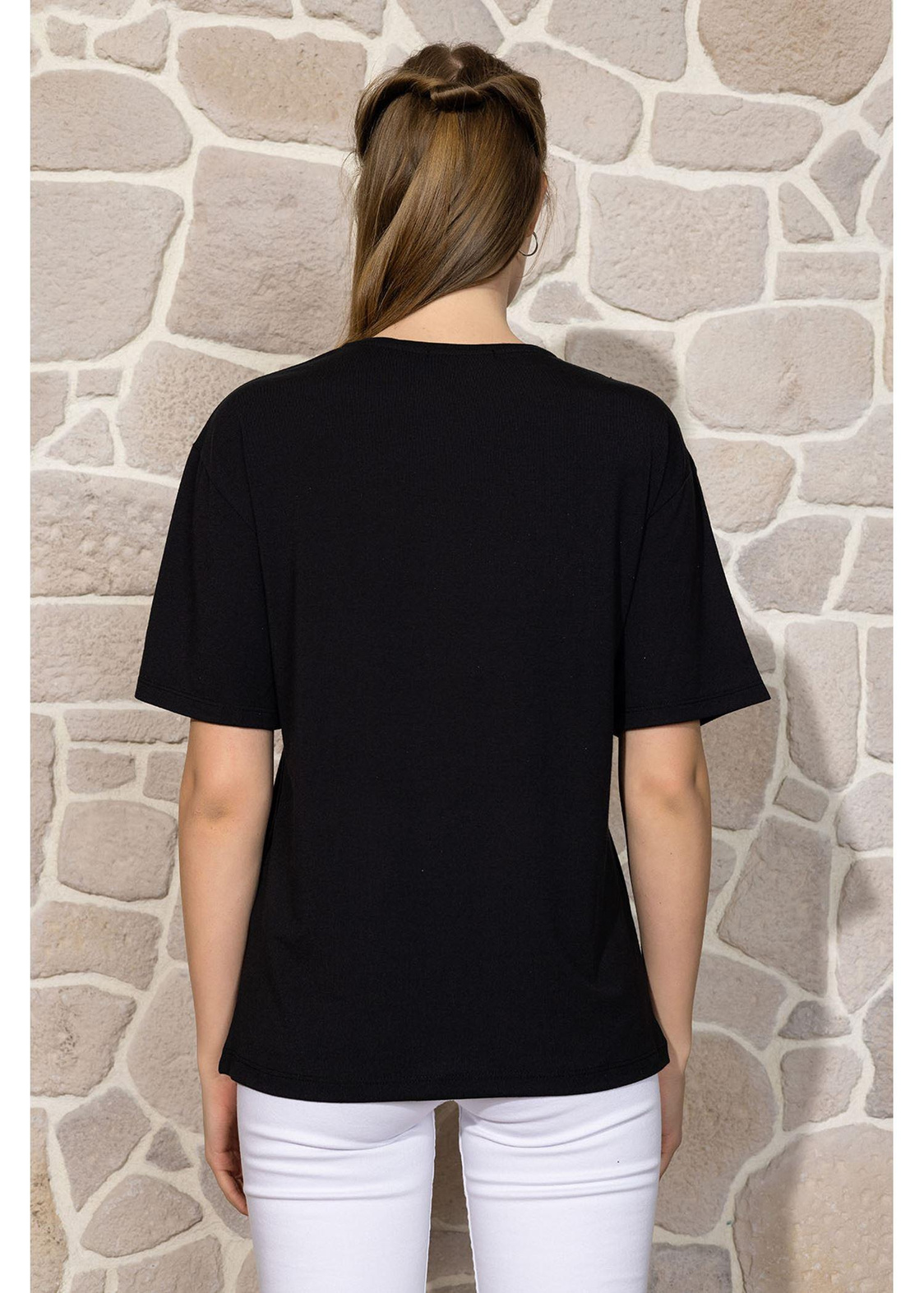 Strong Femme Leopar Desen T-shirt - Siyah