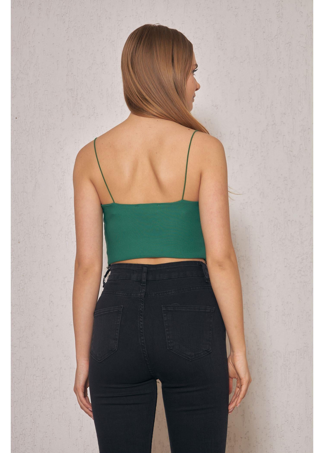 Taş Detaylı Crop Bluz - Zümrüt Yeşili