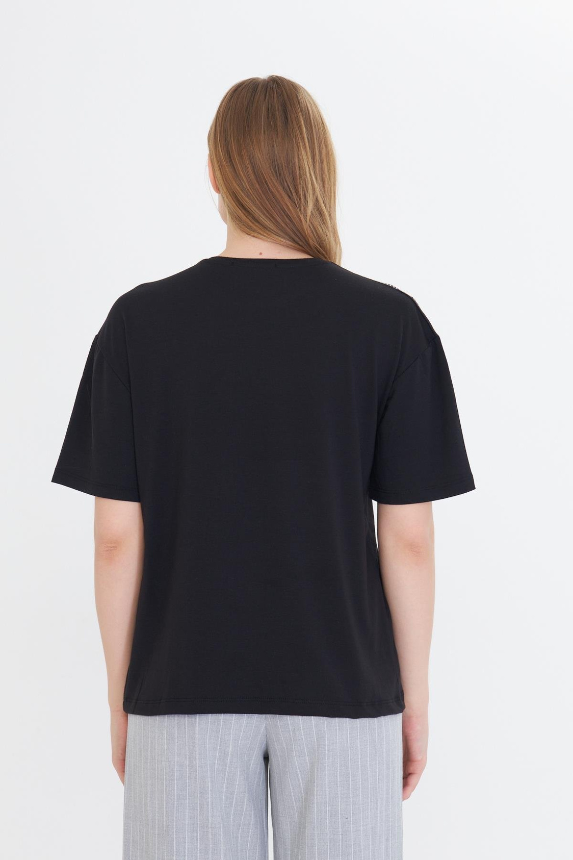 Taş İşlemeli T-shirt - Siyah