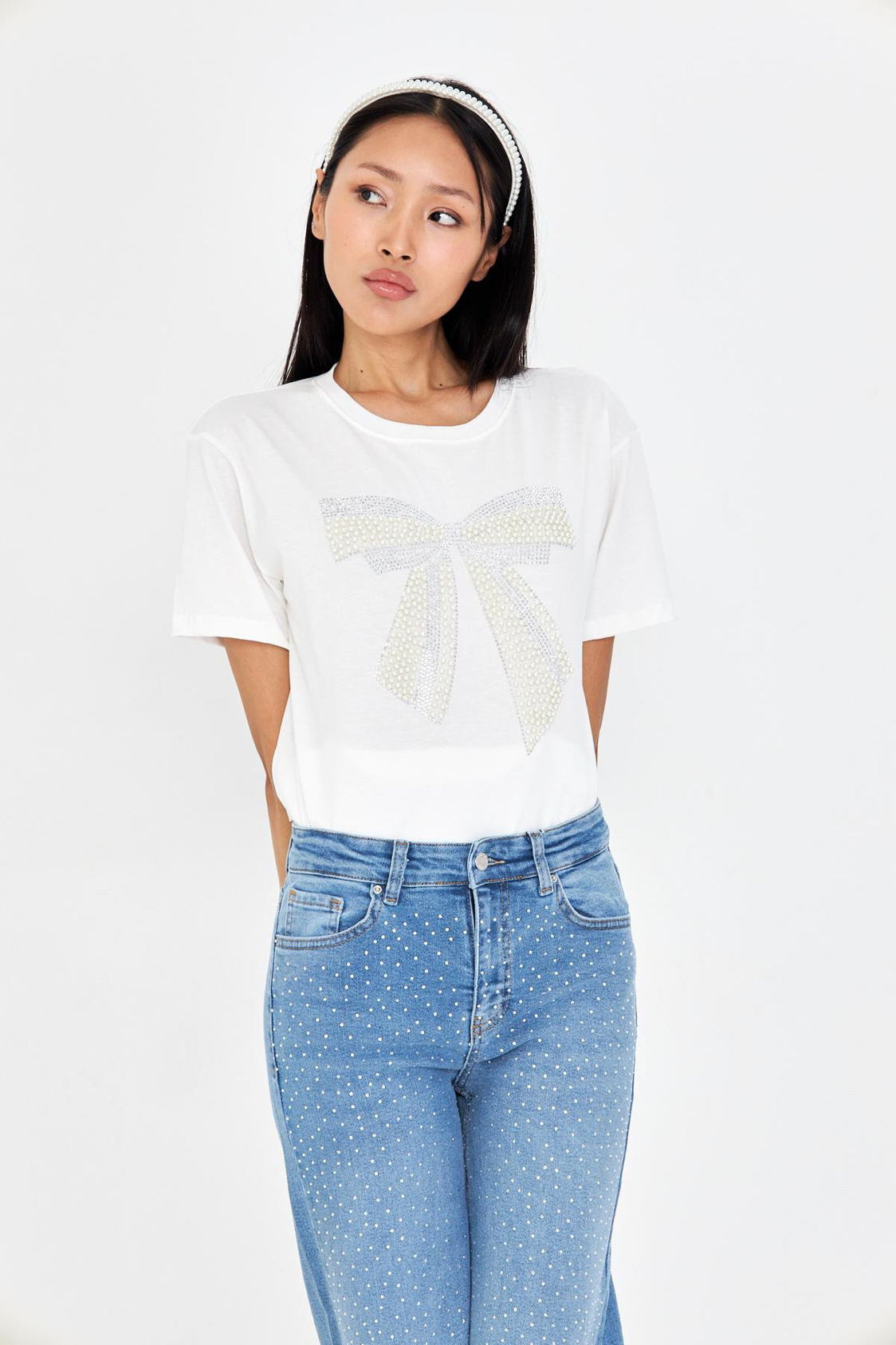 Taşlı Fiyonk Baskılı T-Shirt