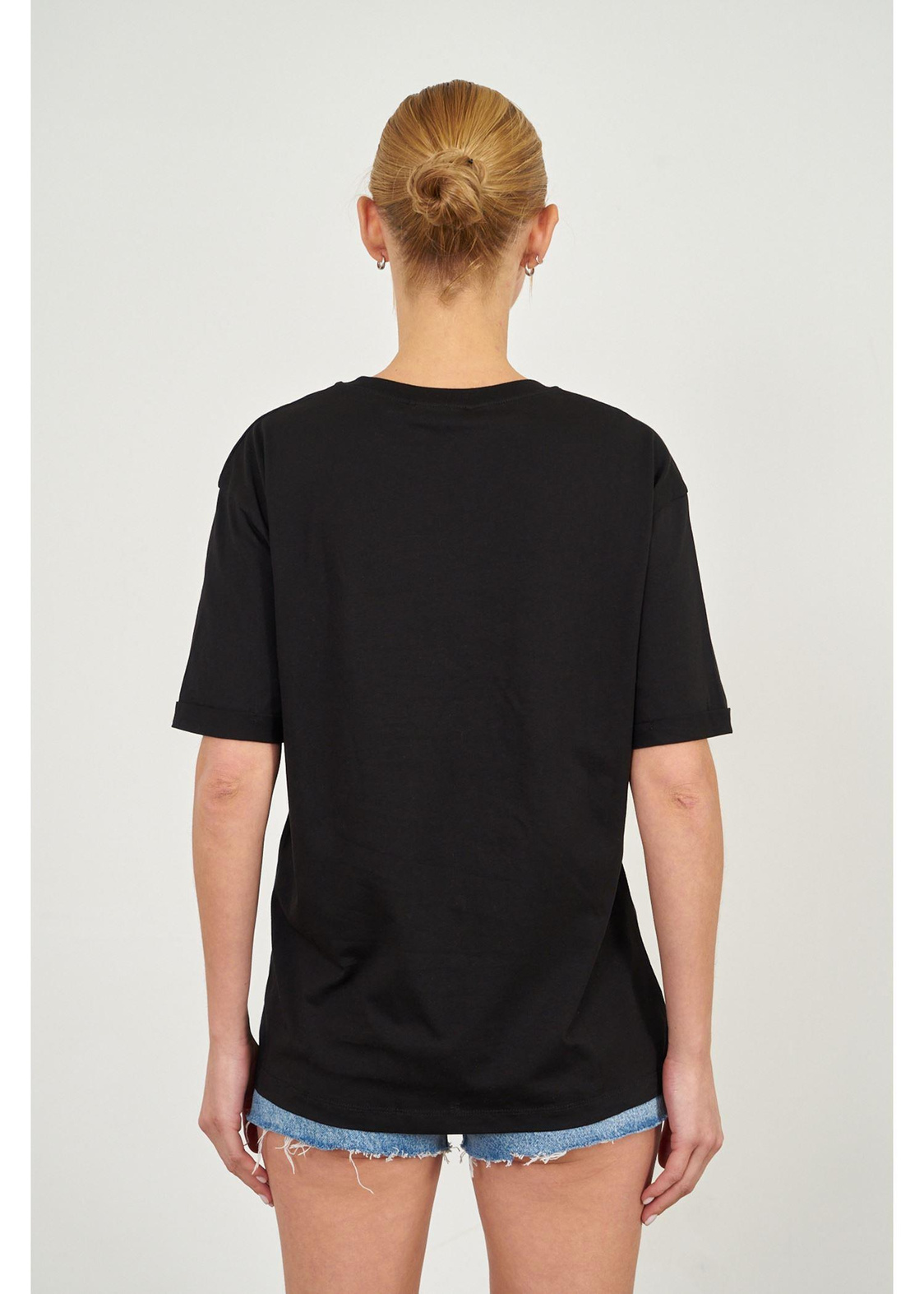 Taşlı Göz Baskılı T-shirt-Siyah