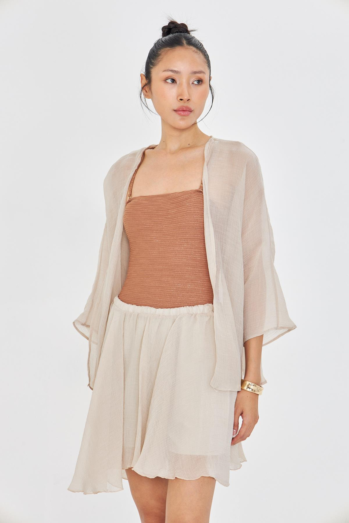 Tek Düğmeli Kırışık Kimono