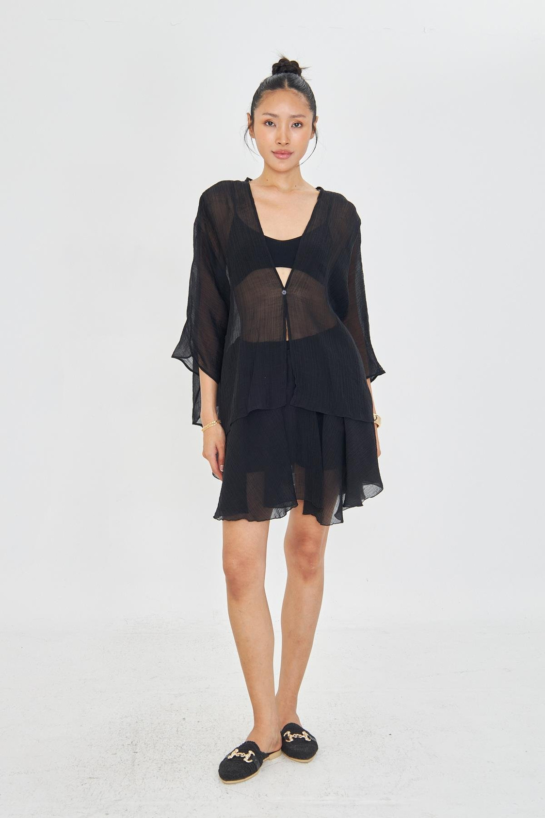 Tek Düğmeli Kırışık Kimono