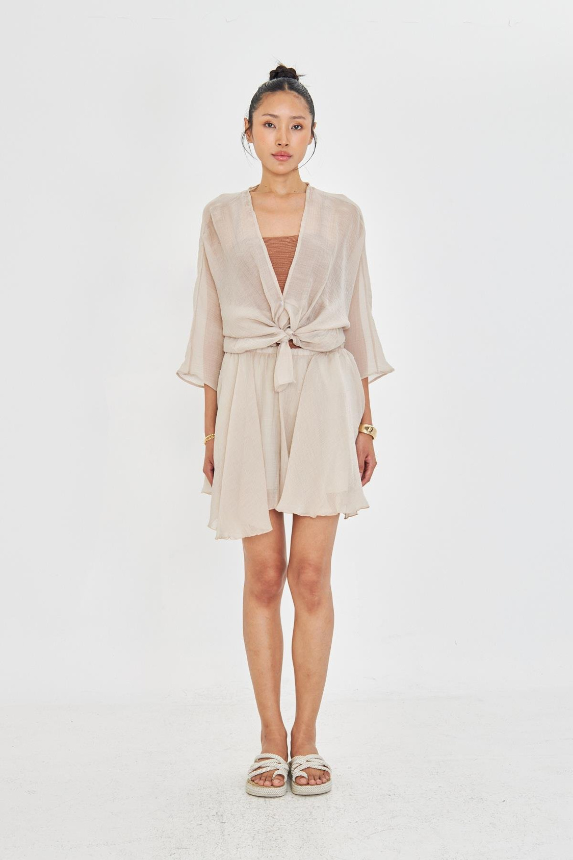 Tek Düğmeli Kırışık Kimono