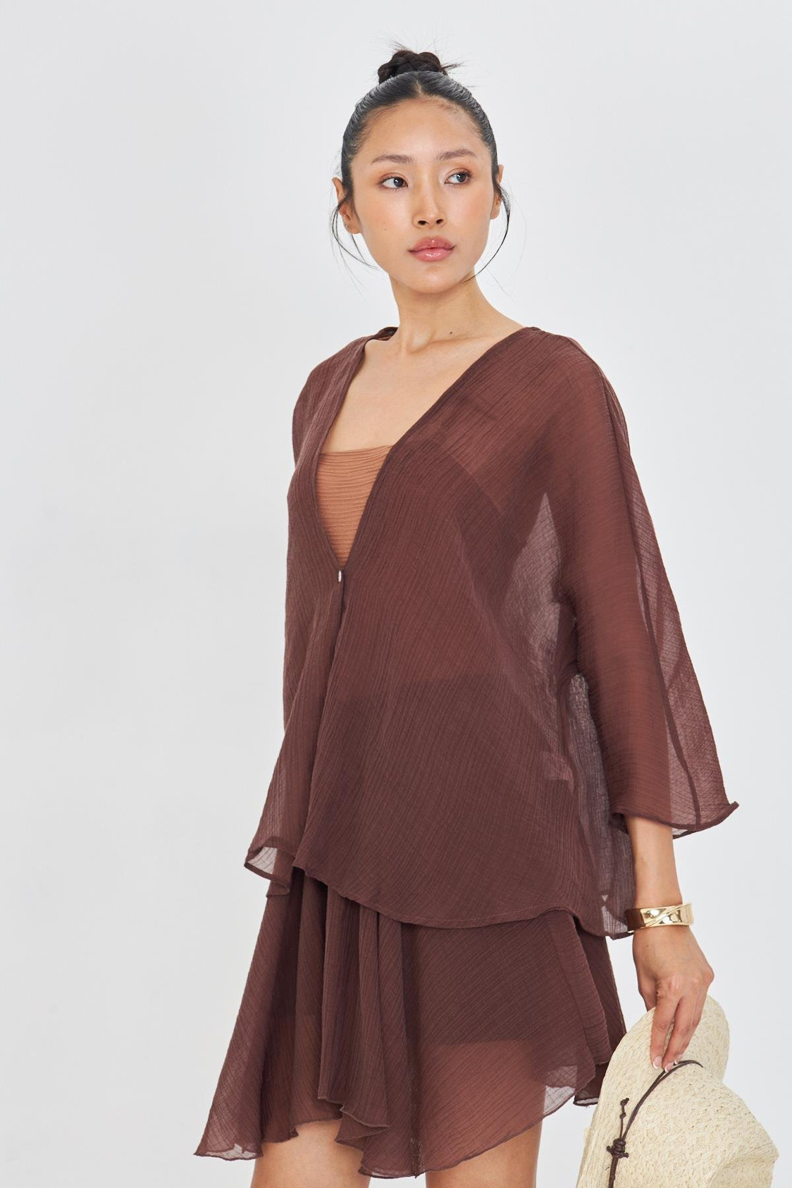 Tek Düğmeli Kırışık Kimono