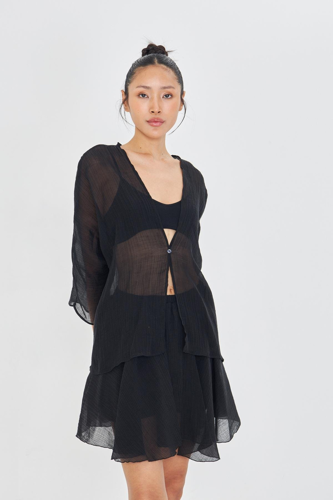 Tek Düğmeli Kırışık Kimono