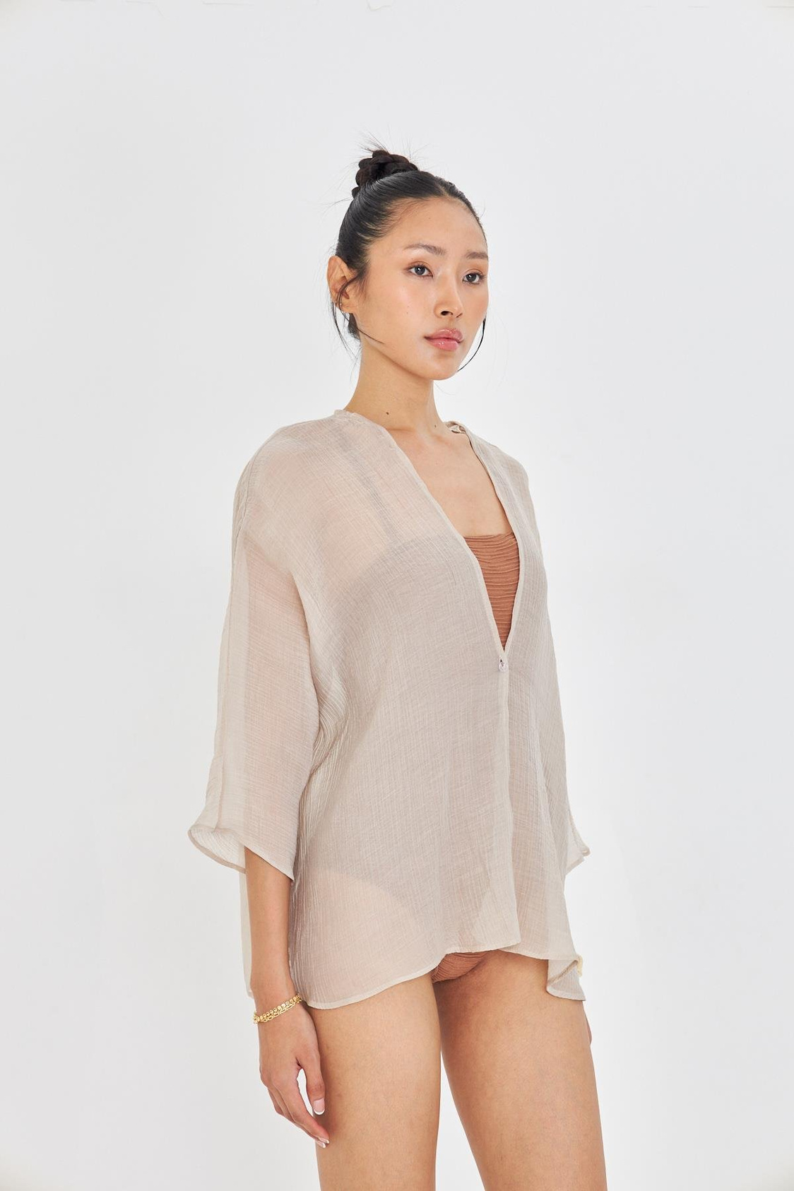 Tek Düğmeli Kırışık Kimono