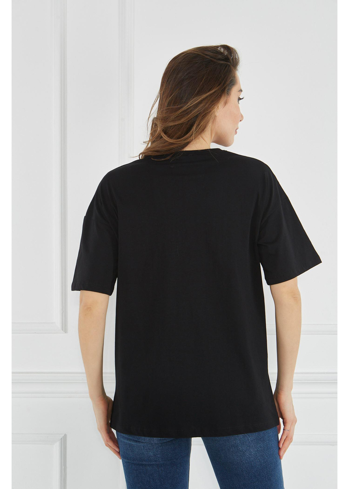 Terlik Baskılı Kadın Tshirt-Siyah
