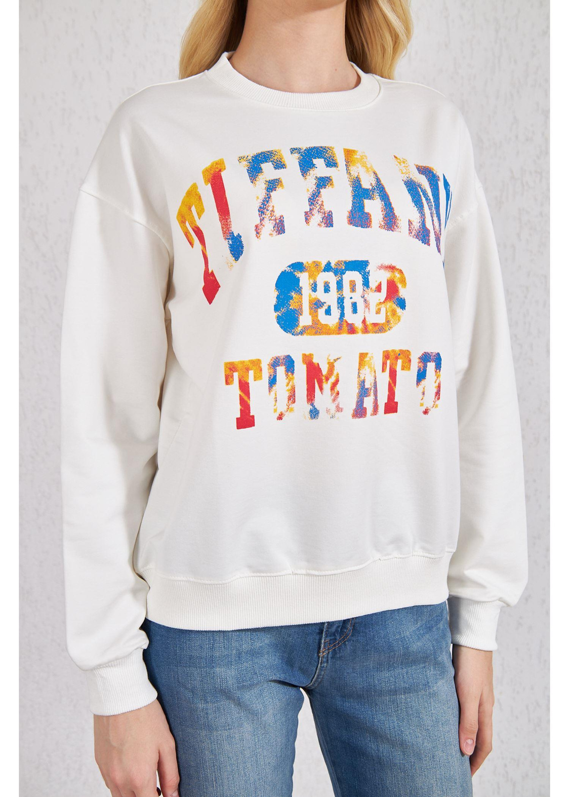 Tiffany Baskılı Sweat-Ekru