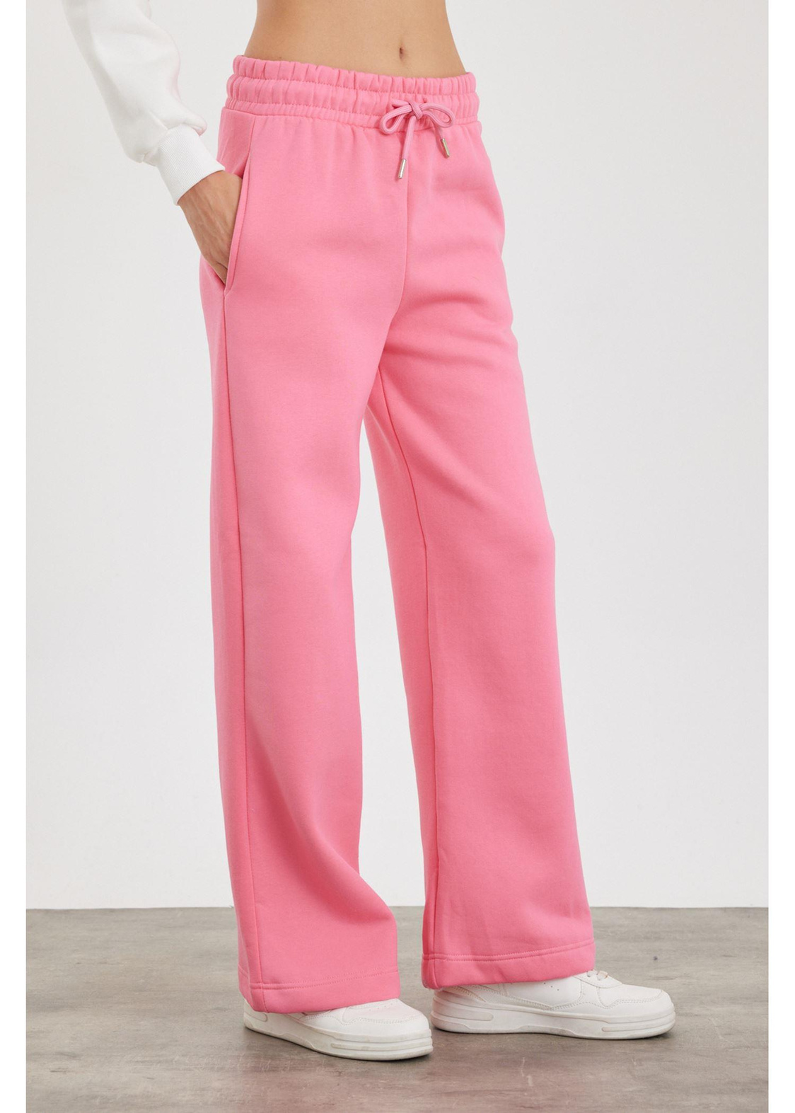 Üç İplik Bol Paça Pantolon-Pembe