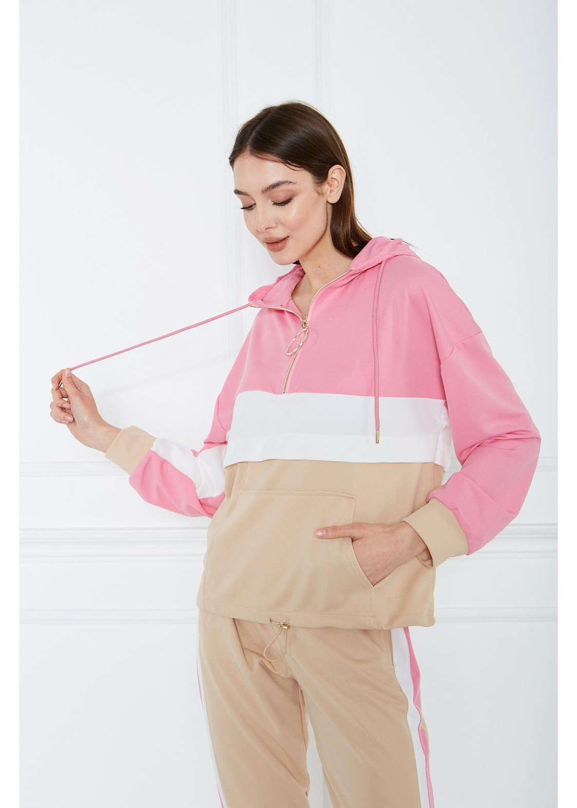 Üç Renk Double Sweatshırt-Pembe