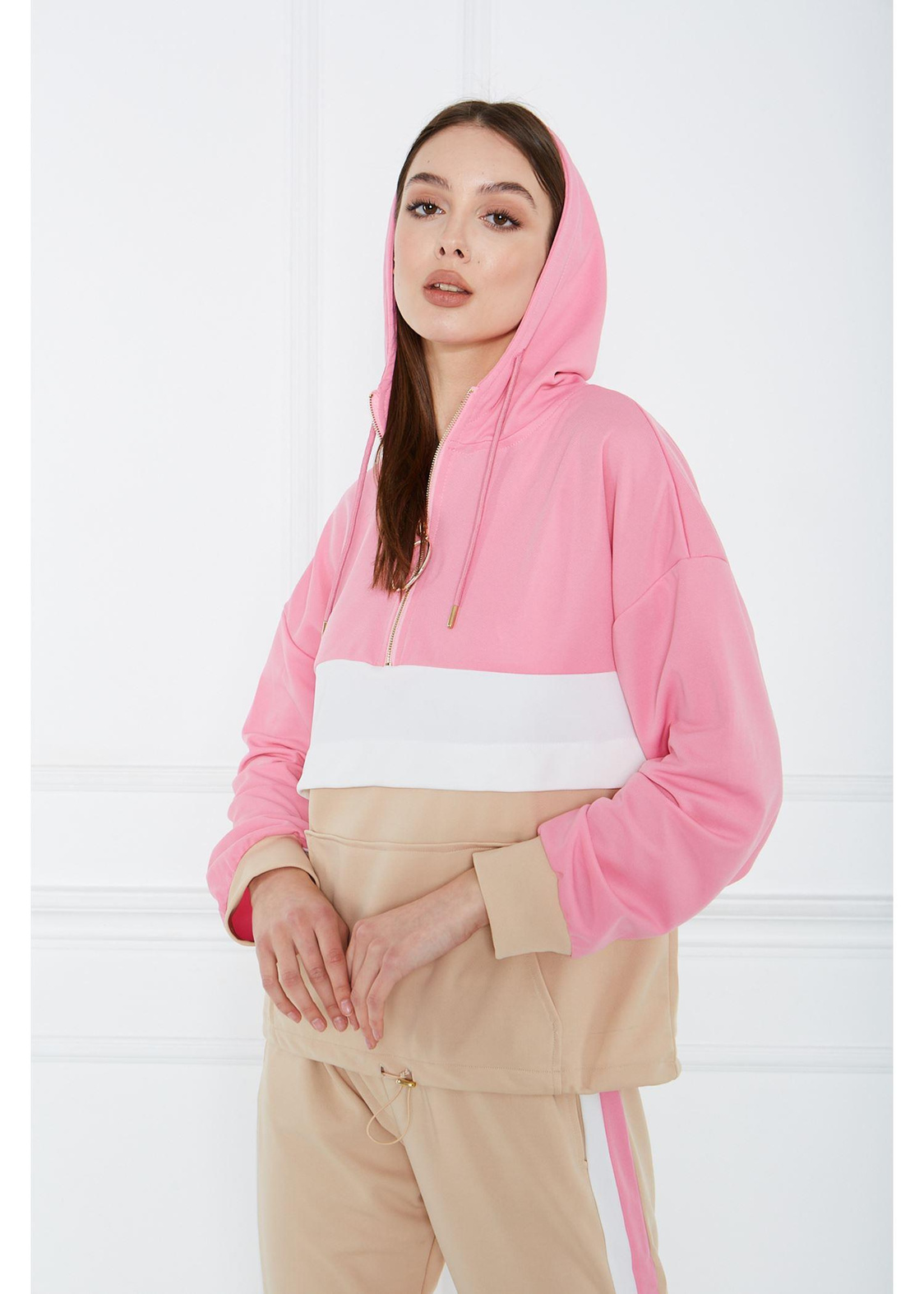 Üç Renk Double Sweatshırt-Pembe
