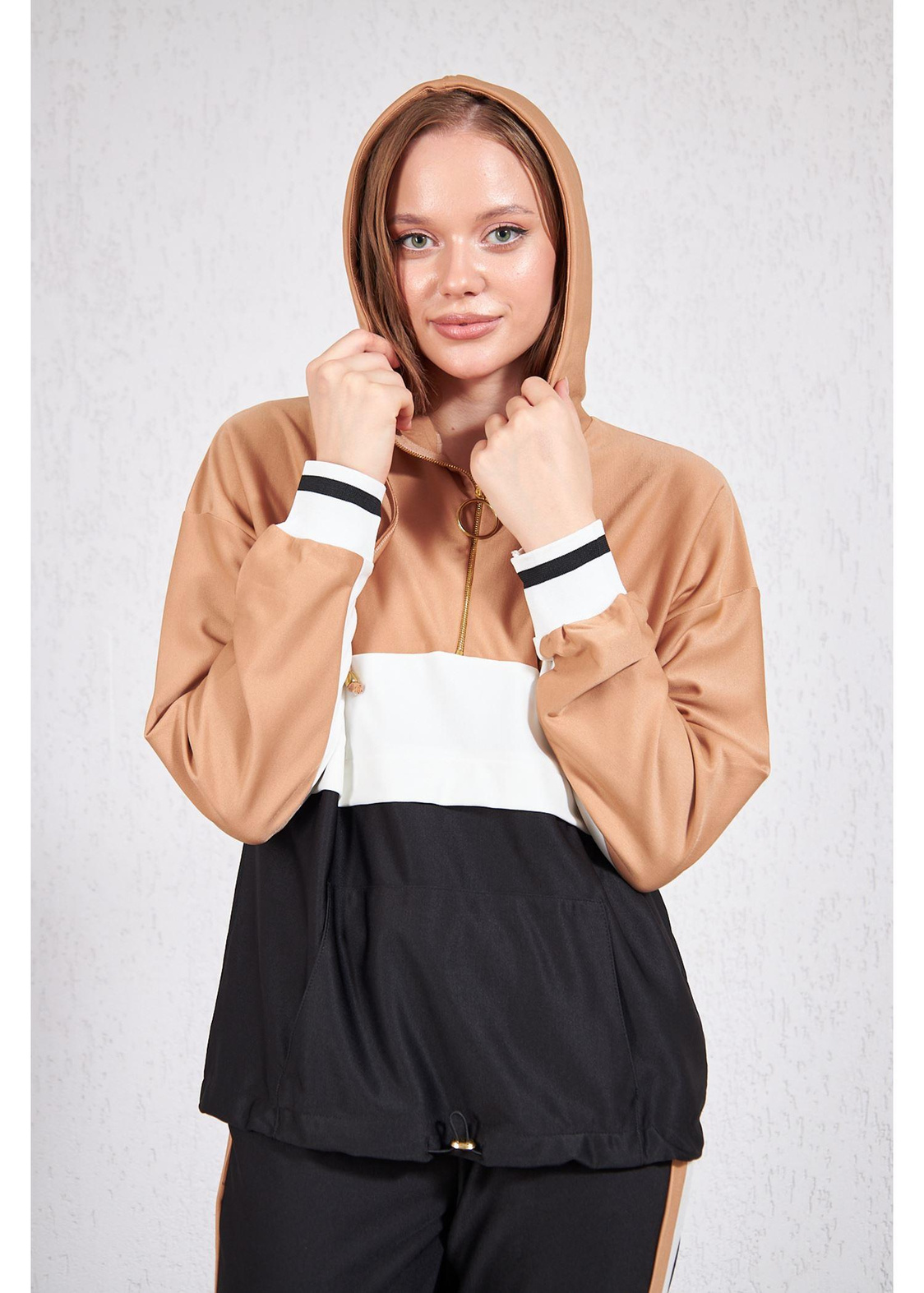 Üç Renkli Garnili Sweat-Camel