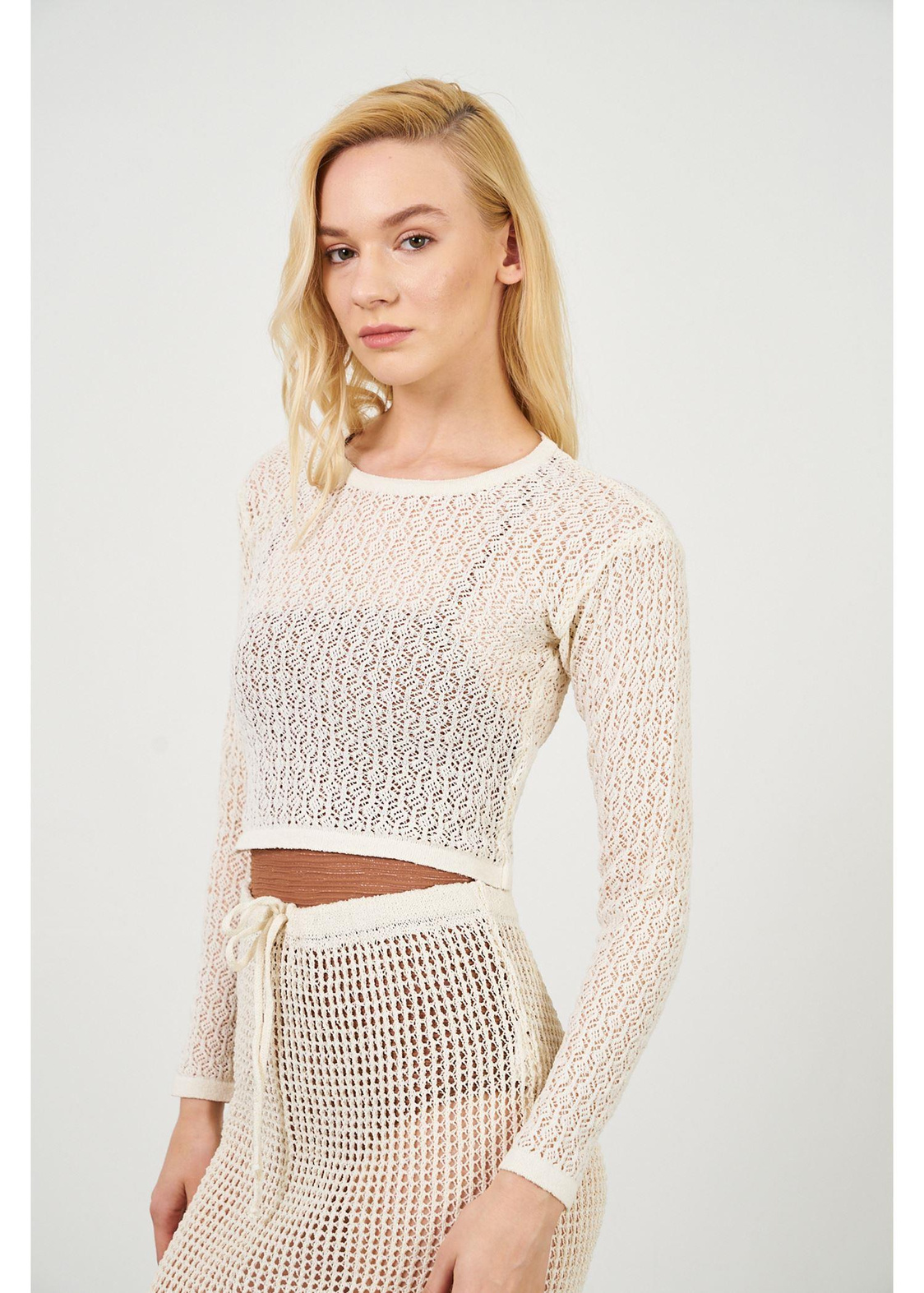 Uzun Kollu Ajurlu Bluz-Bej