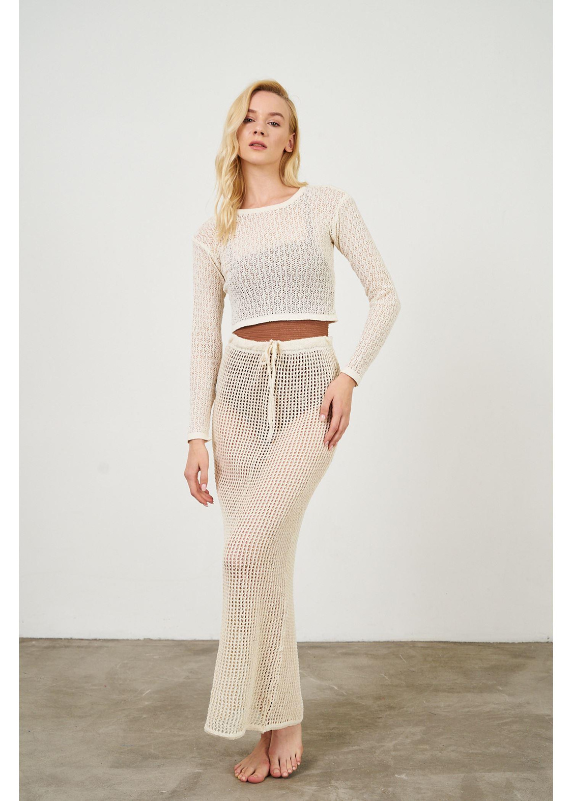 Uzun Kollu Ajurlu Bluz-Bej