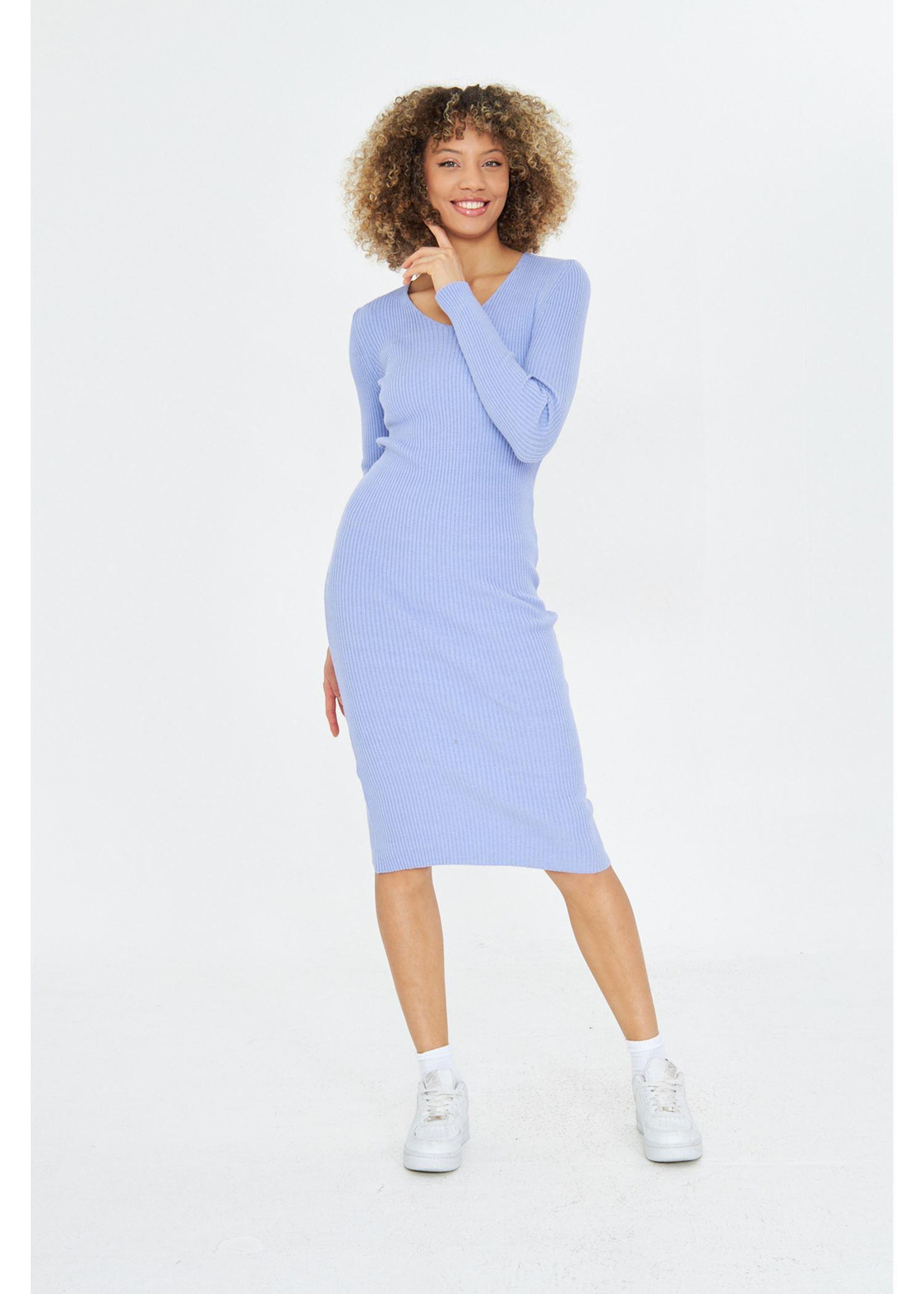 V Yaka Triko Bodycon Elbise