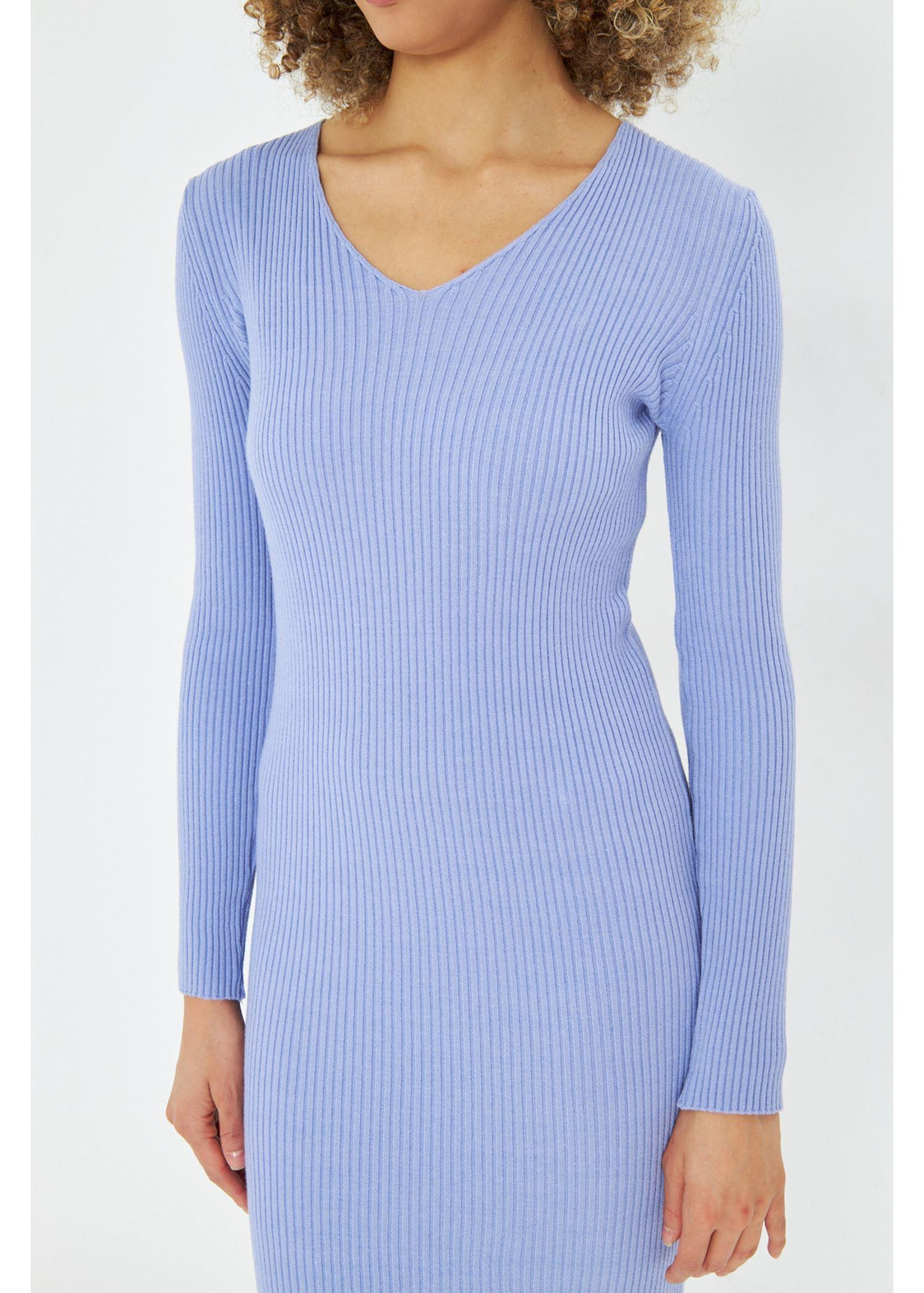 V Yaka Triko Bodycon Elbise