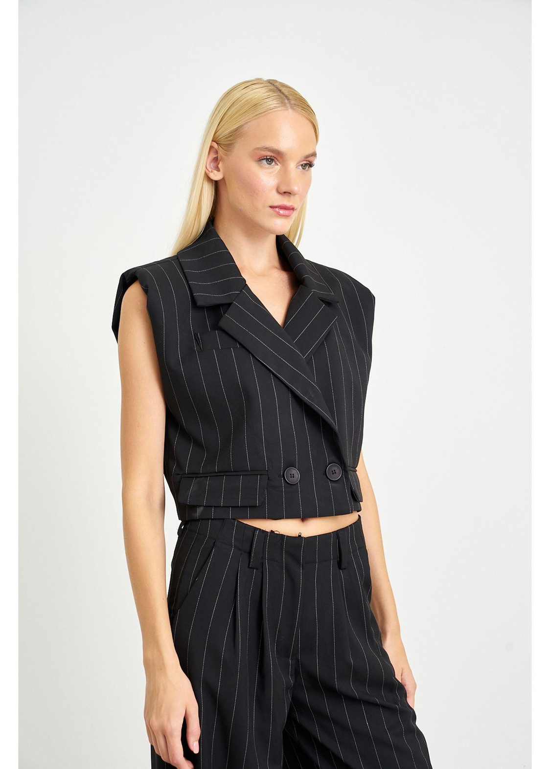Vatkalı Çizgili Poliviskon Yelek-Siyah