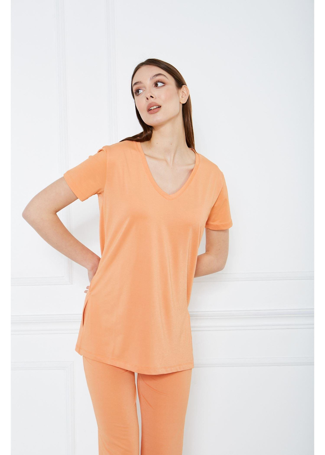 Vyaka Yırtmaçlı T-shirt-Turuncu