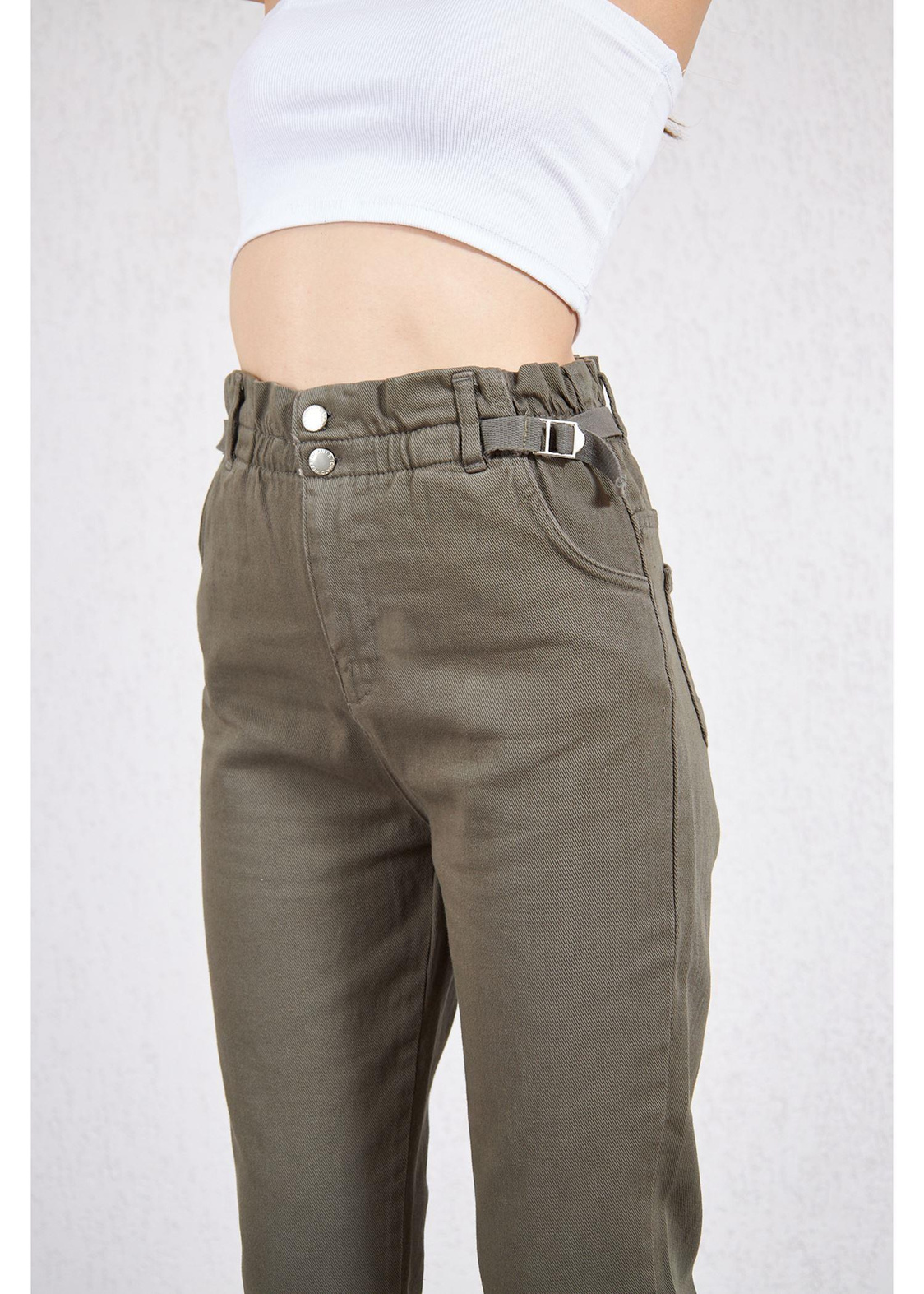 Yandan Tokalı Gabardin Pantolon-Haki