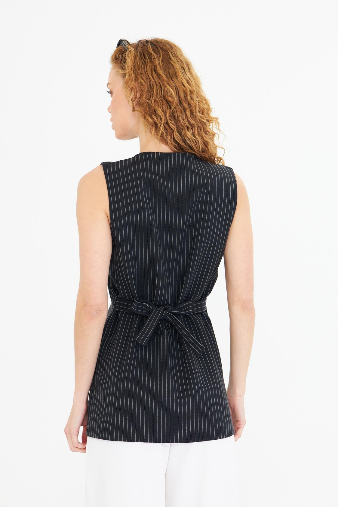 Yanı Kemerli Çizgili Poliviskon Yelek