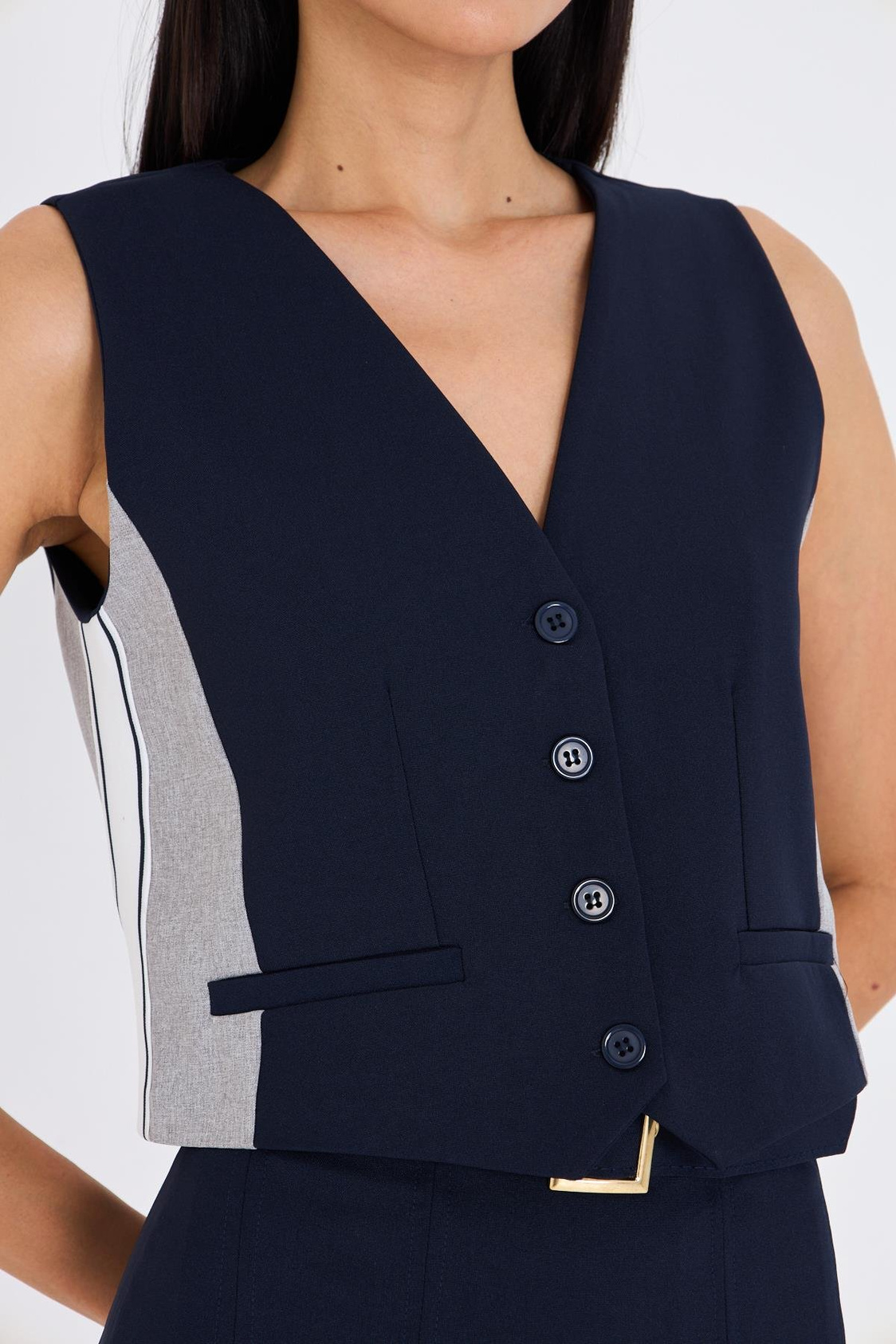 Yanları Şeritli Garnili Yelek 