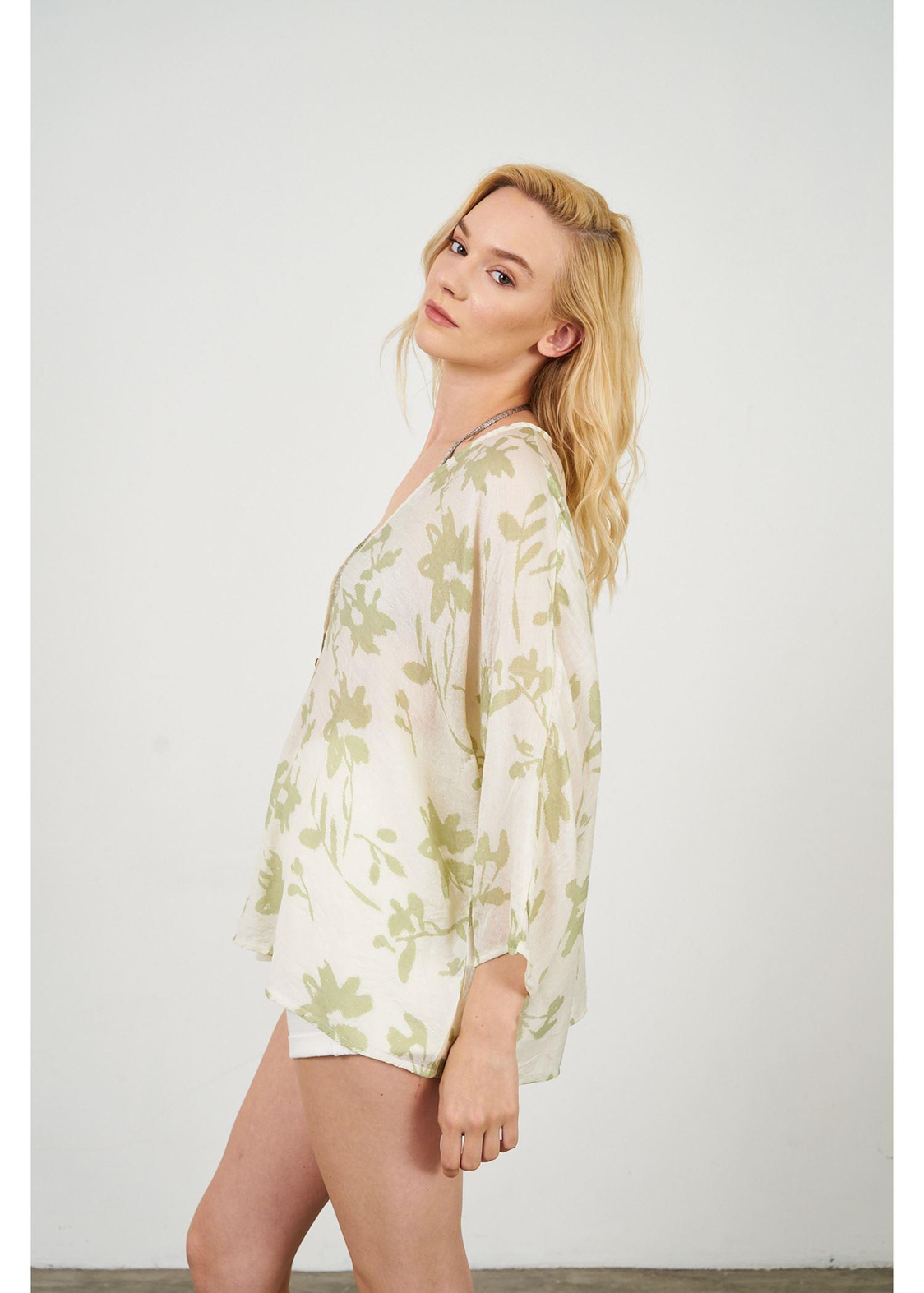 Yaprak Desen Kimono-Mint