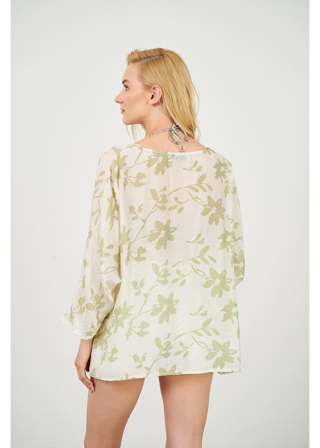 Yaprak Desen Kimono-Mint