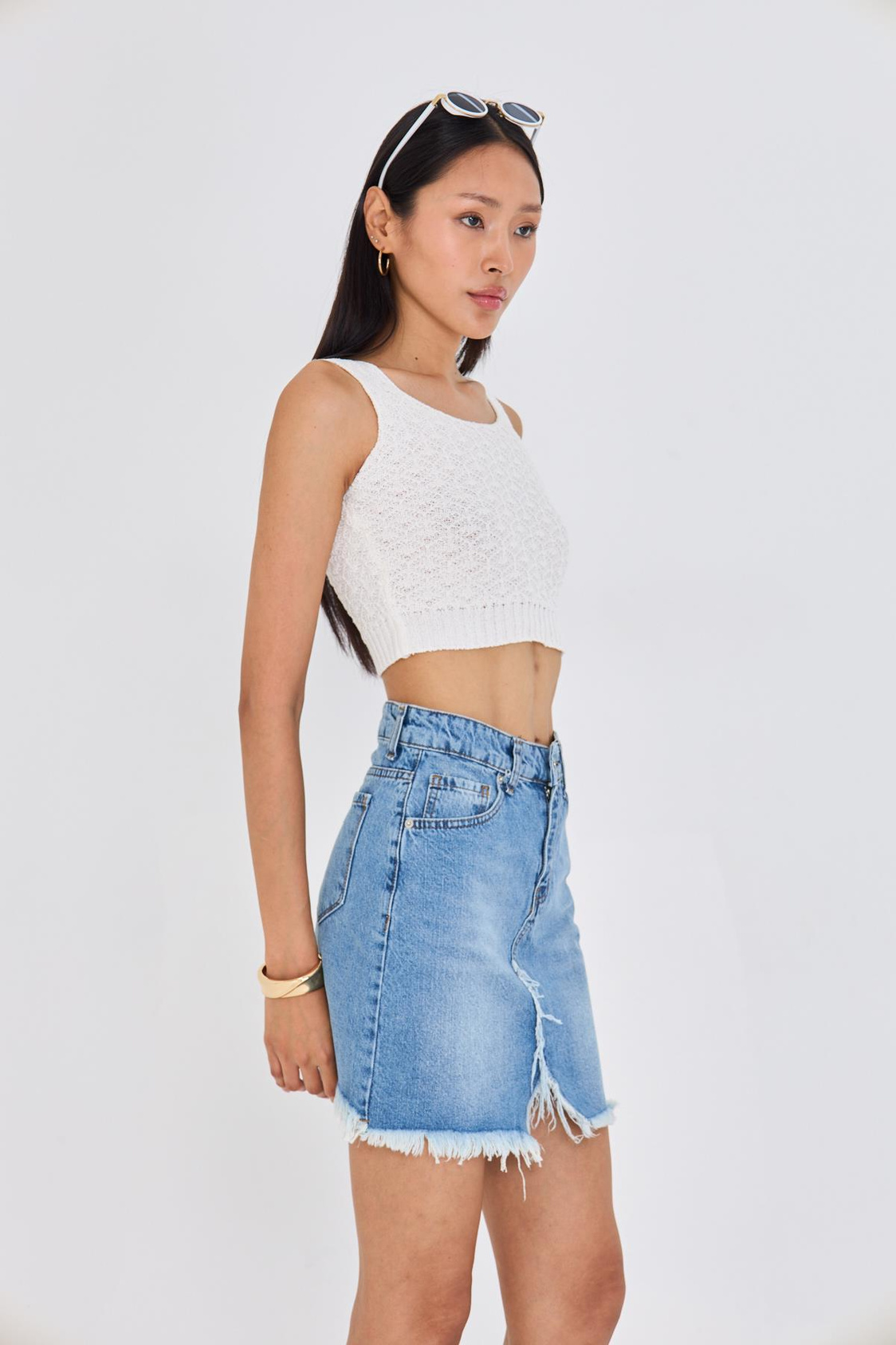 Yırtmaçlı Mini Denim Etek