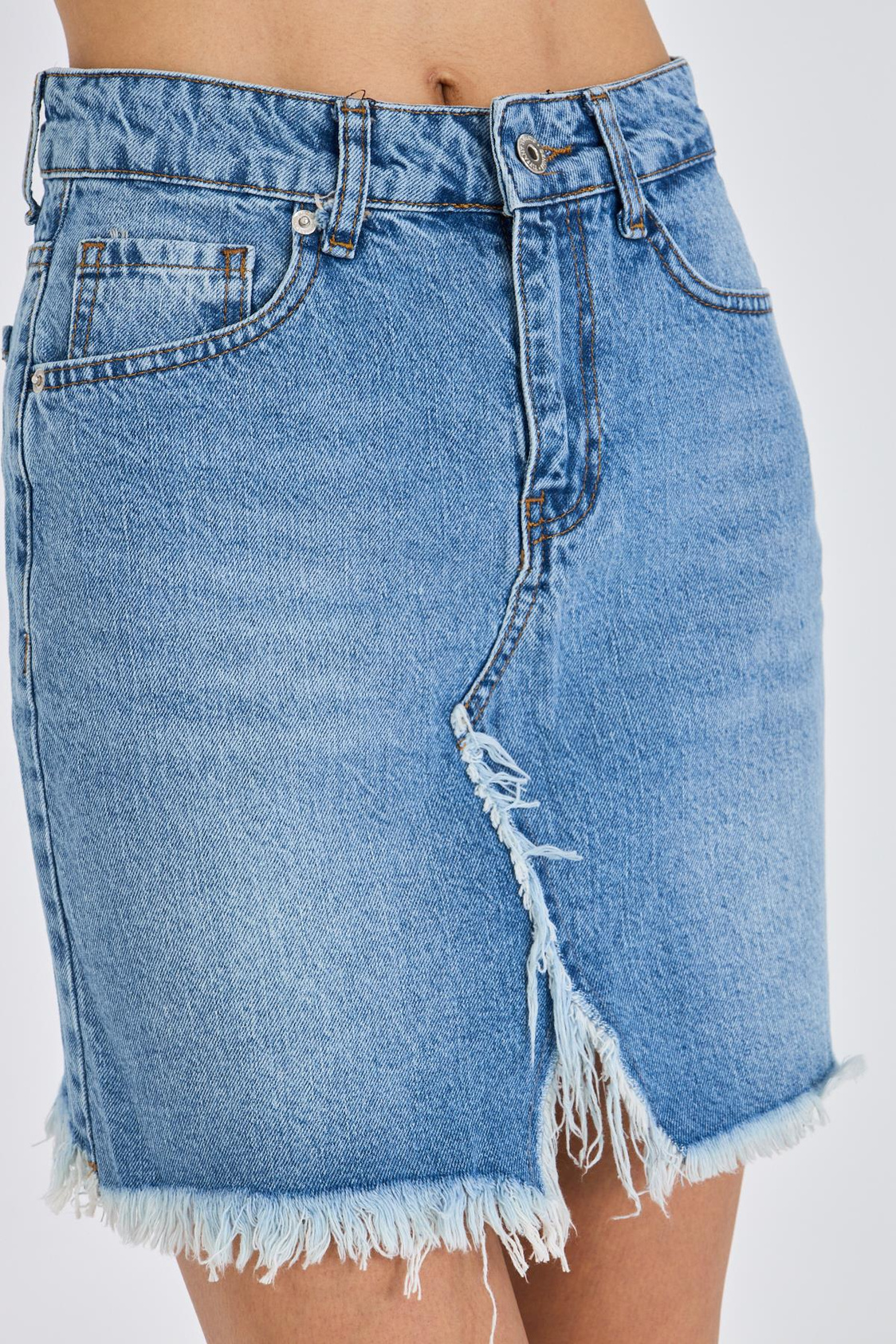 Yırtmaçlı Mini Denim Etek