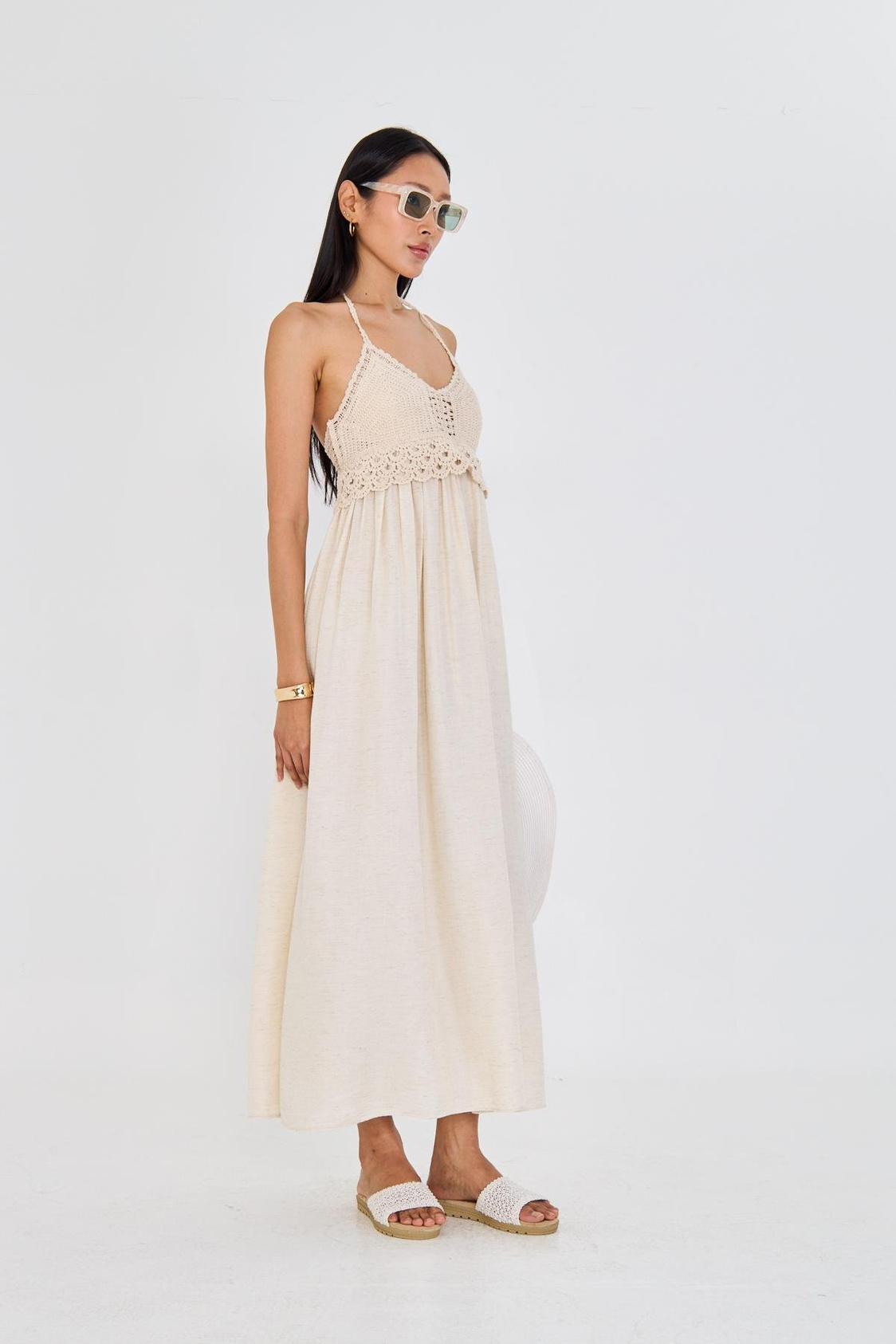 Yırtmaçlı Pamuklu Sırt Dekolteli Elbise