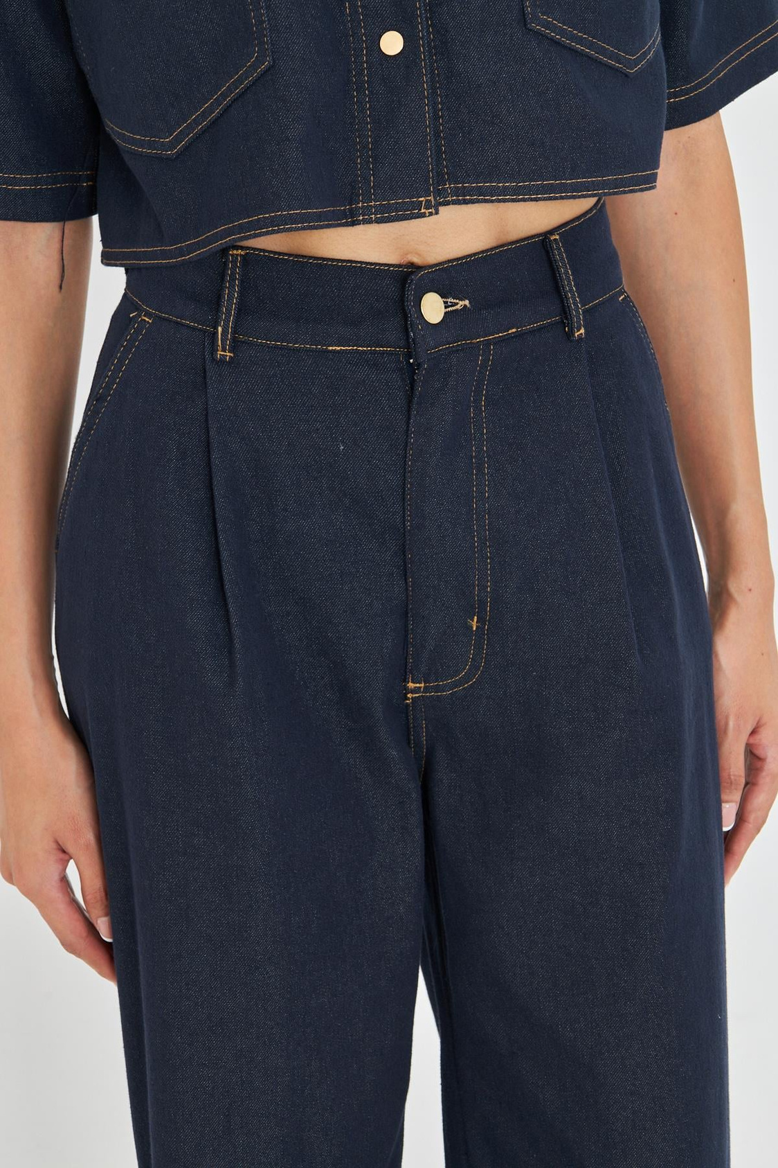 Yüksek Bel Palazzo Denim Pantolon - Gri